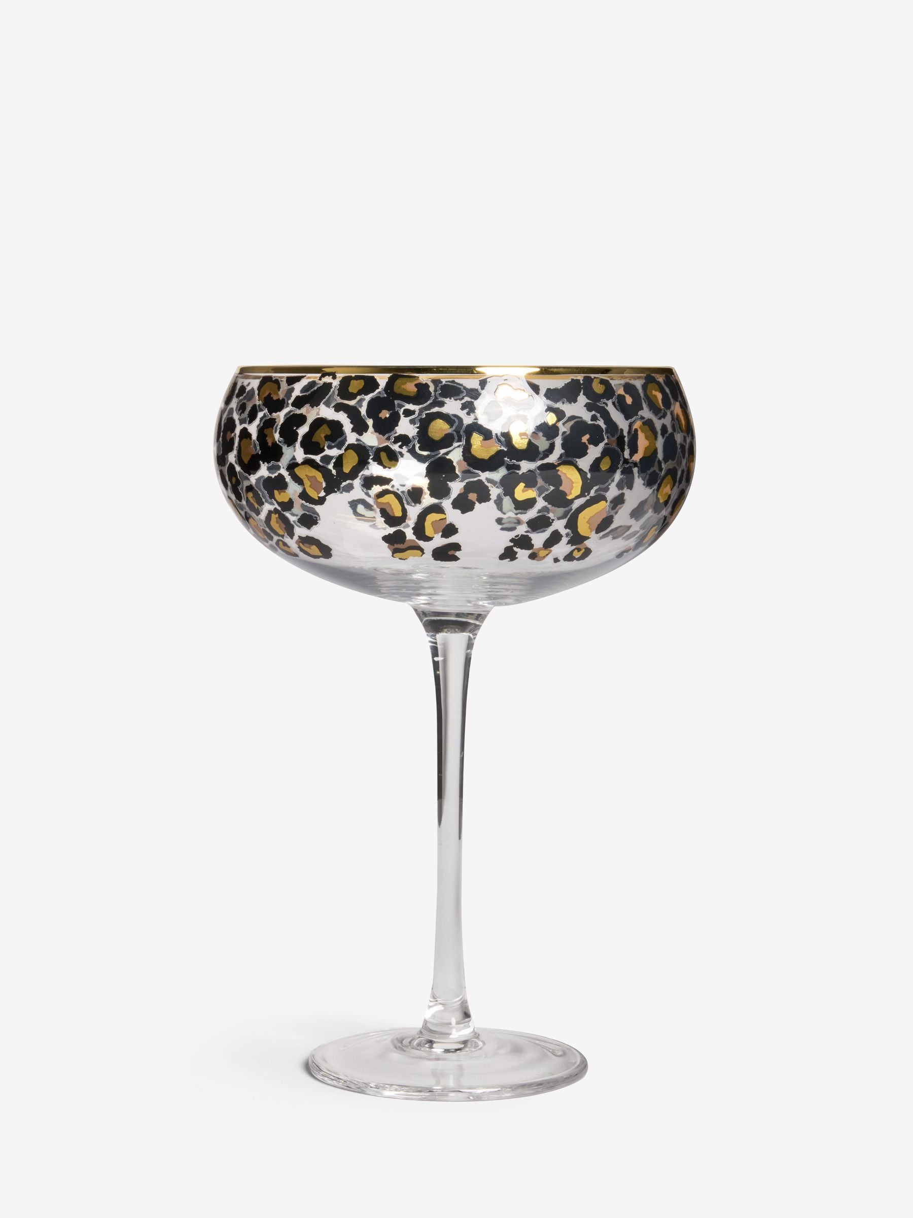 Black leopard print coupe glasses, set of 2, 17.5cm height (British brand)