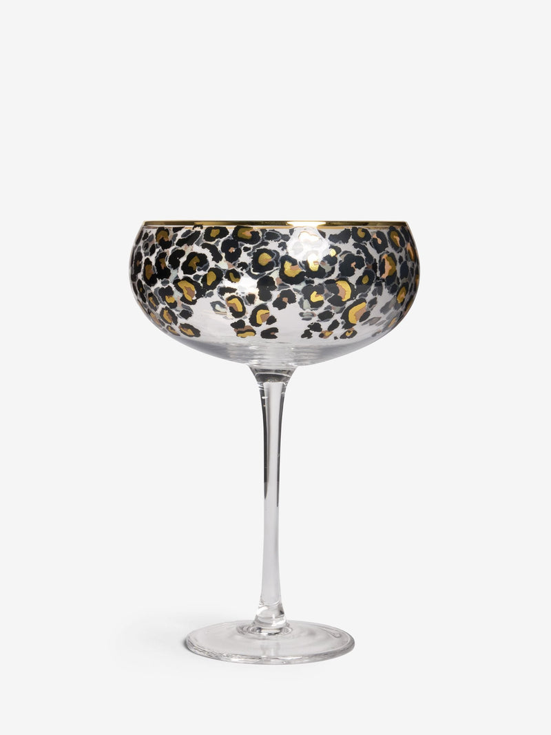 Black leopard print coupe glasses, set of 2, 17.5cm height (British brand)
