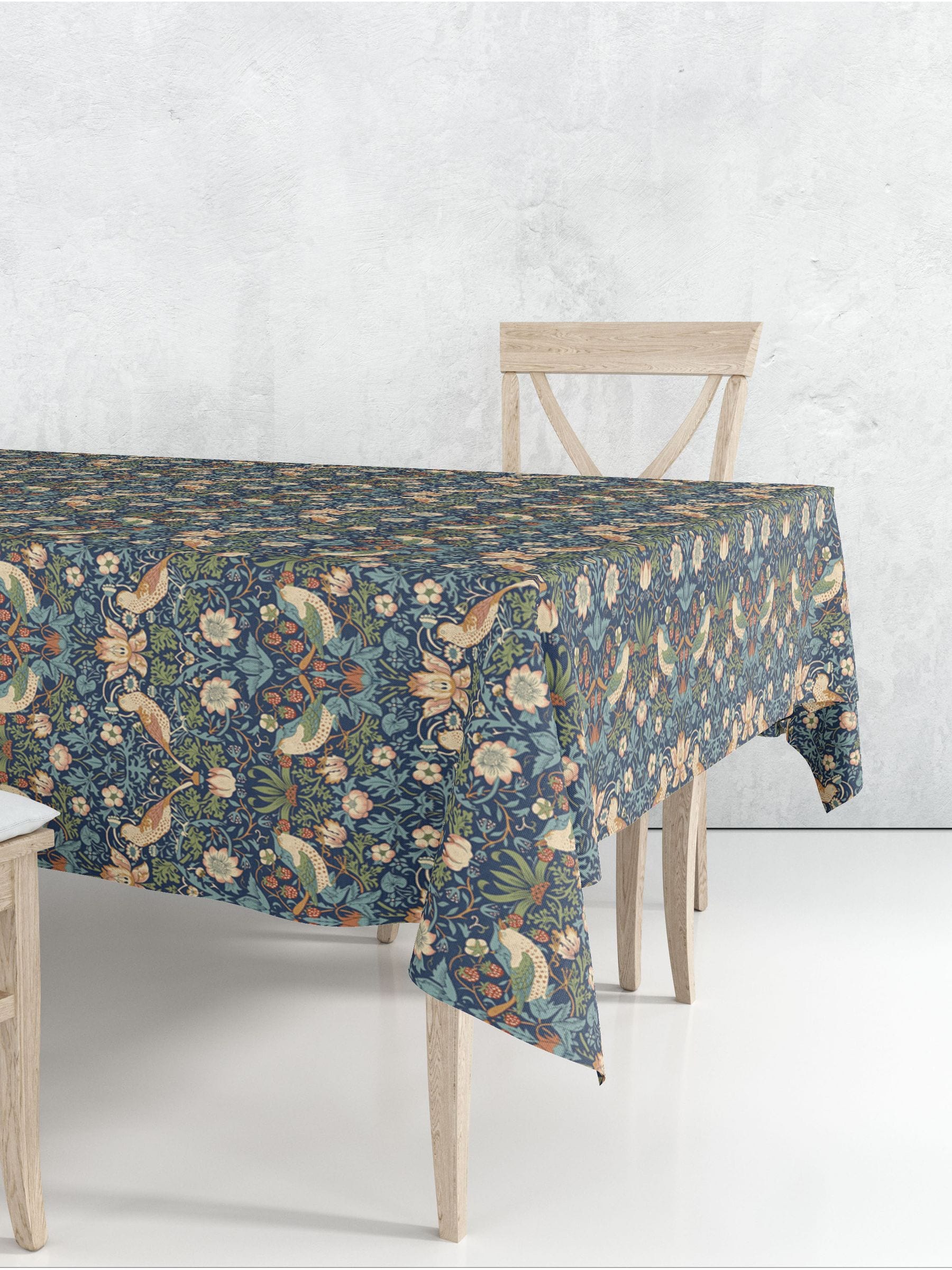 William Morris Gallery Blue Strawberry Thief Wipe Clean 100% Cotton Table Cloth