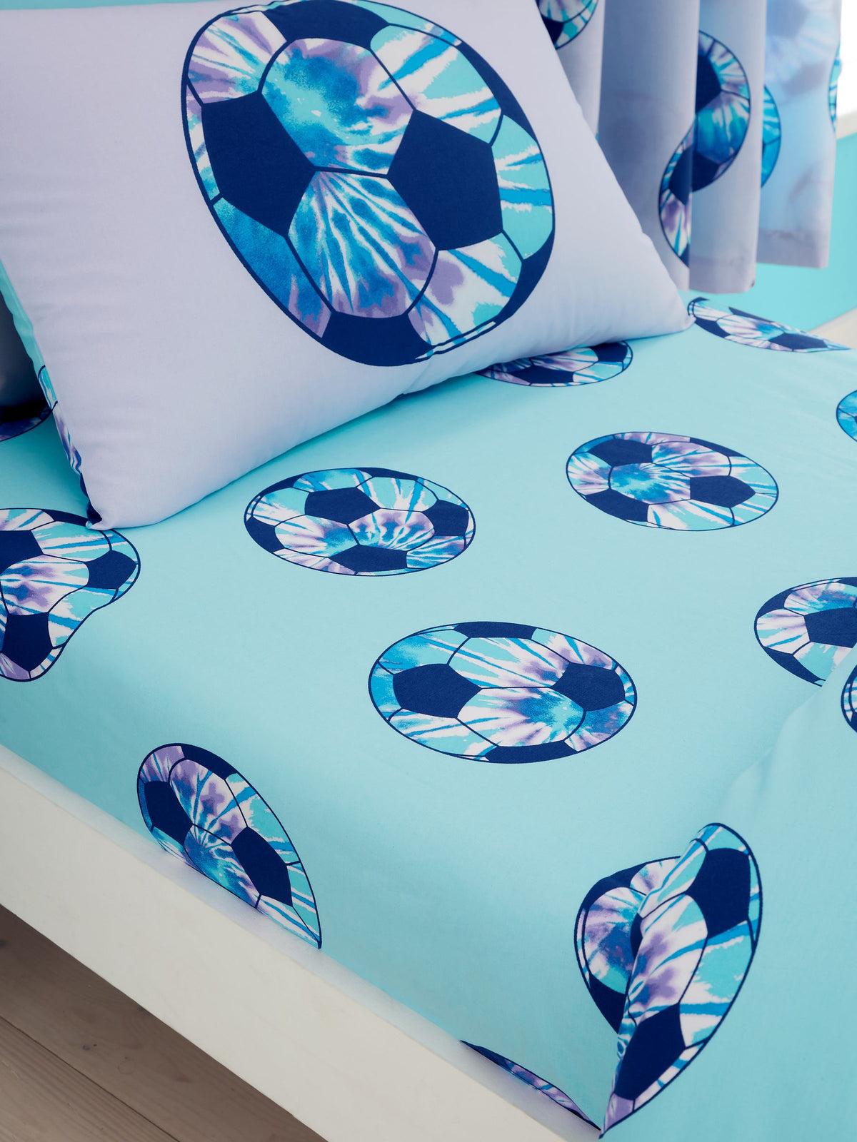 Catherine Lansfield blue tie dye football fitted sheet - British product
