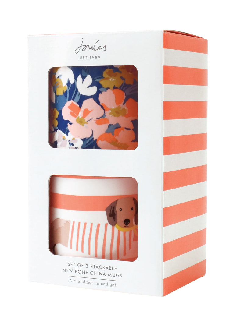 Joules Bright Side stackable ceramic mugs with two designs, UK version