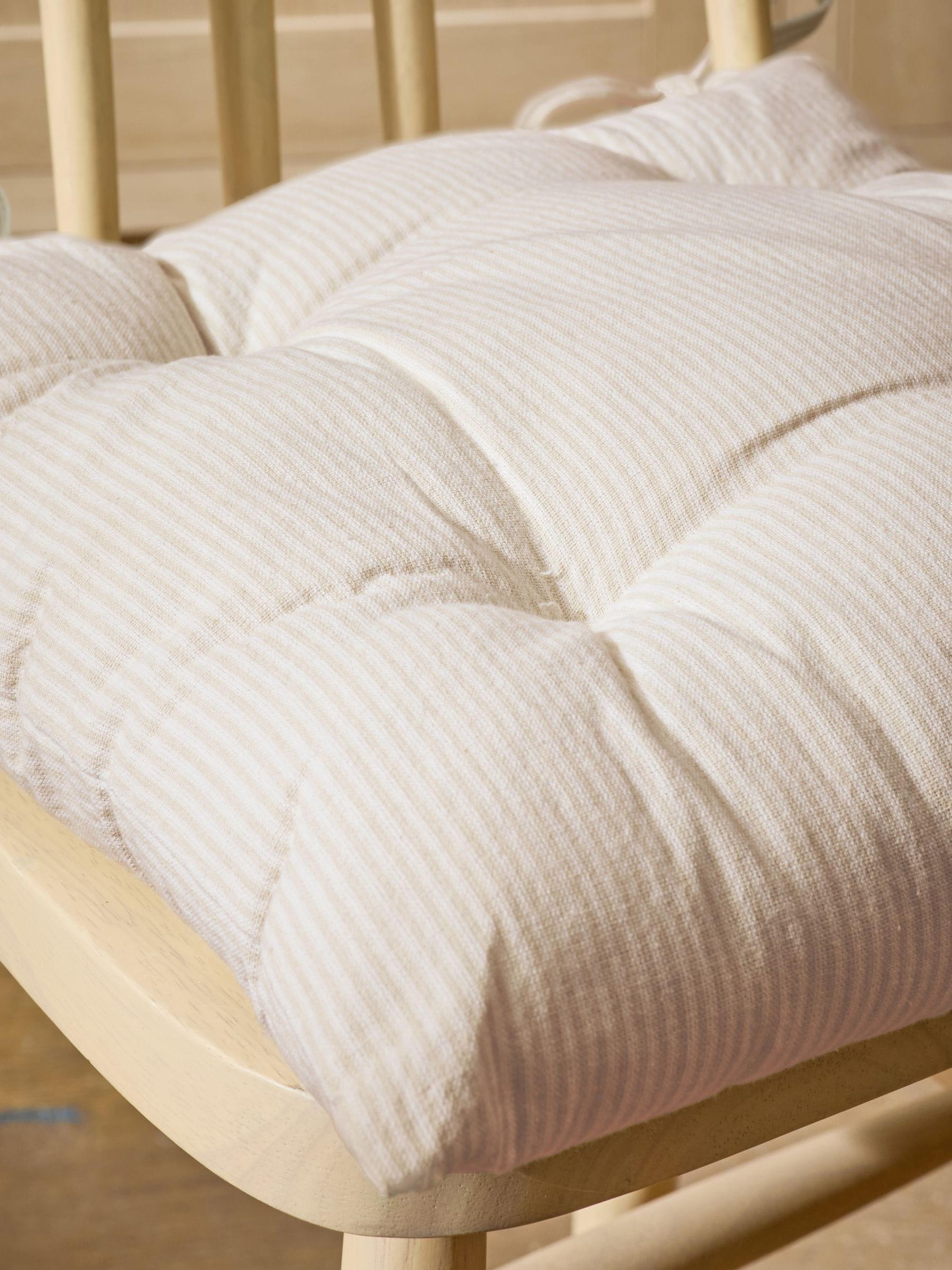 Natural Bronx stripe chair cushions set of 2, imported from the UK