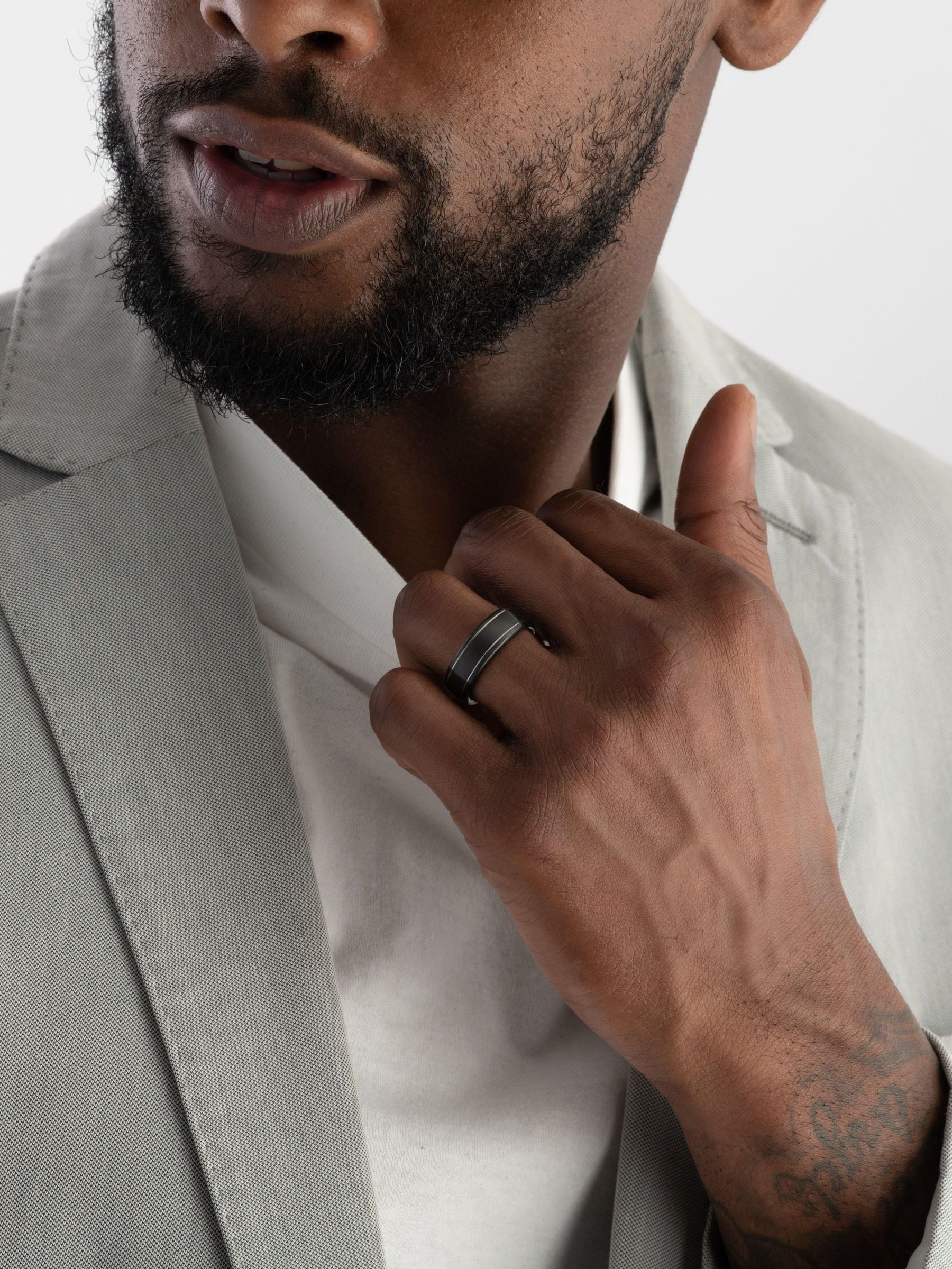 Beaverbrooks black platinum and zirconium wedding ring 7mm - British product