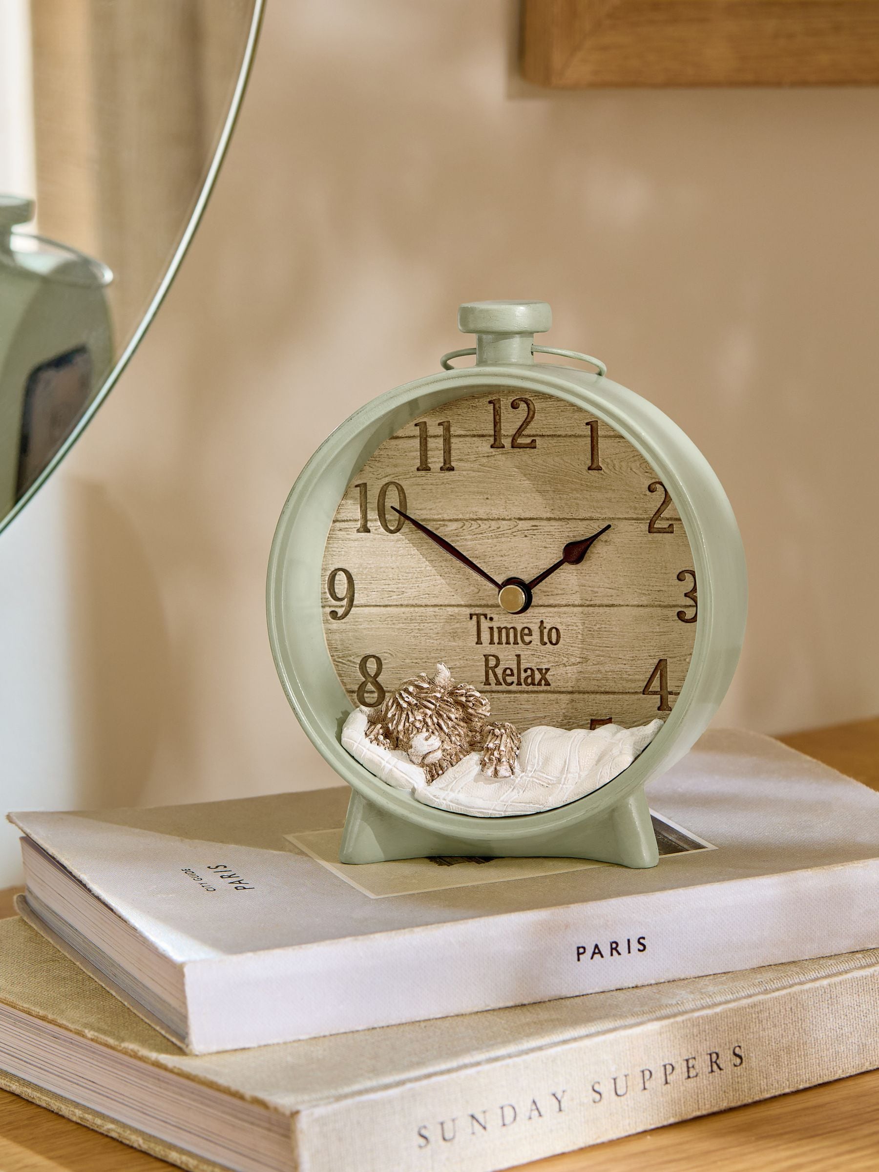 Hamish The Highland Cow Natural Animal Mantel Clock