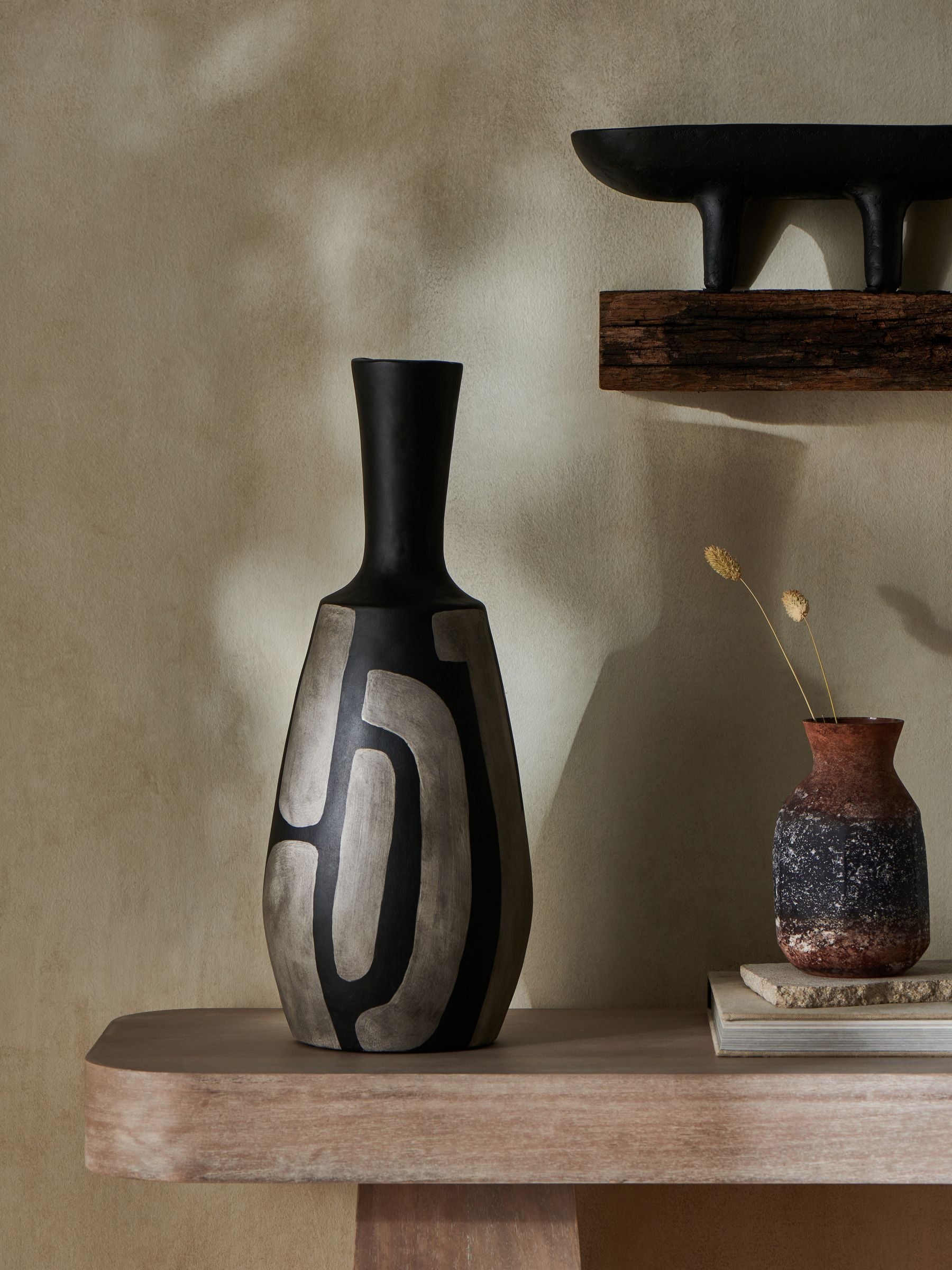French Connection Black Hand Painted Papier Mache Vase