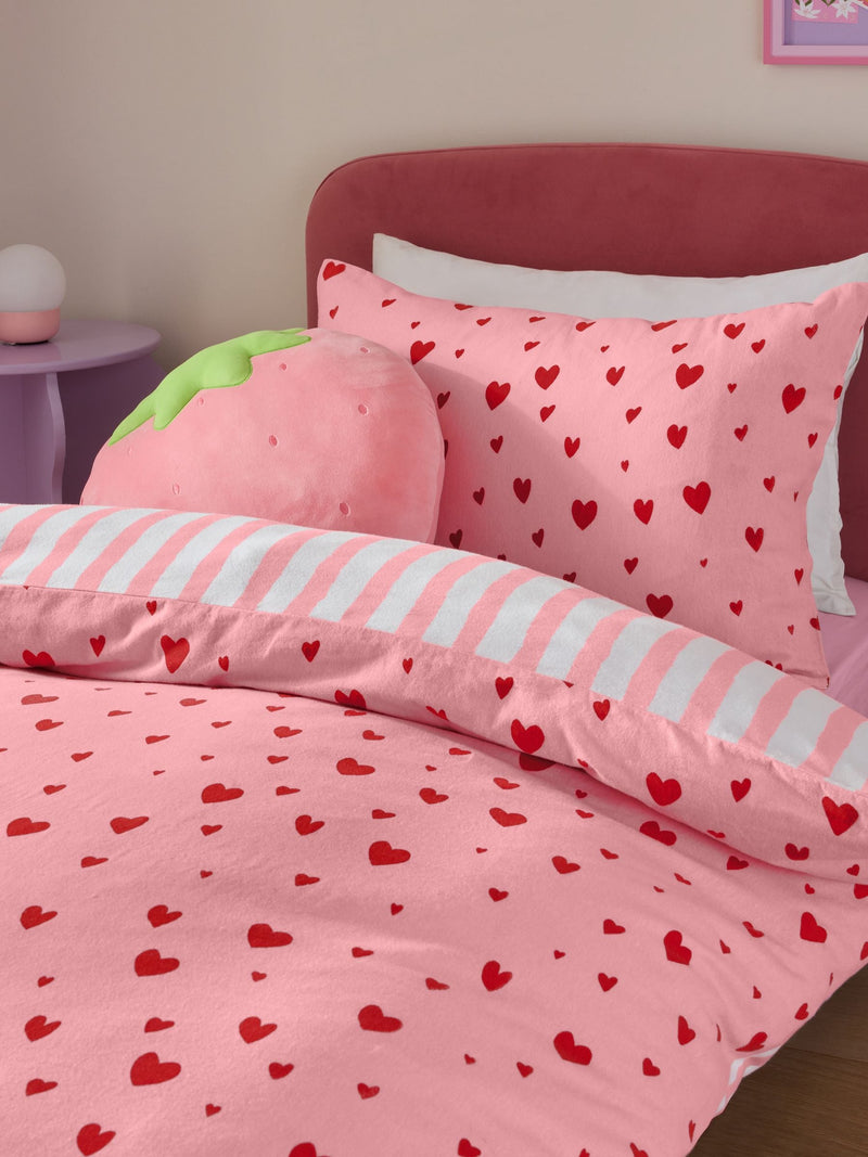 Pink Red Hearts Duvet Cover and Pillowcase Set