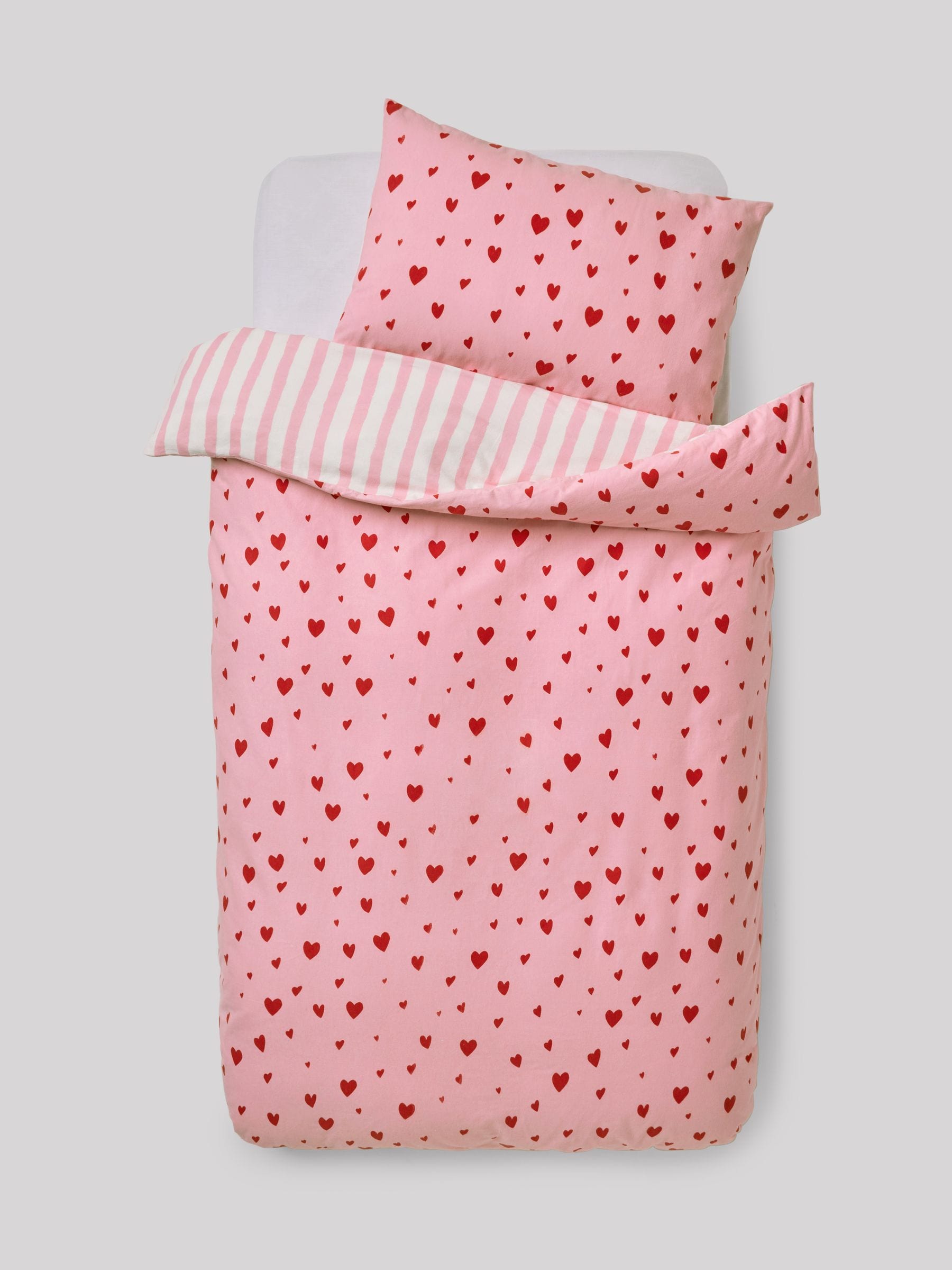 Pink Red Hearts Duvet Cover and Pillowcase Set