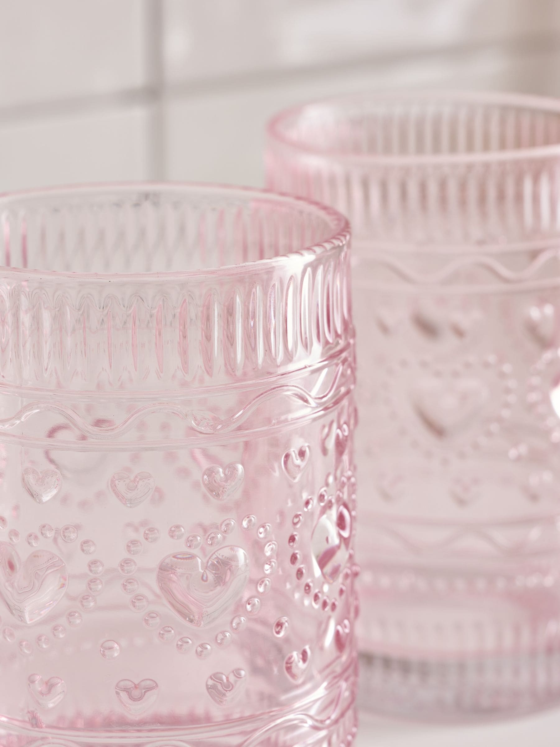 Pink Heart Pressed Tumbler Glasses Set of 2 (British brand)