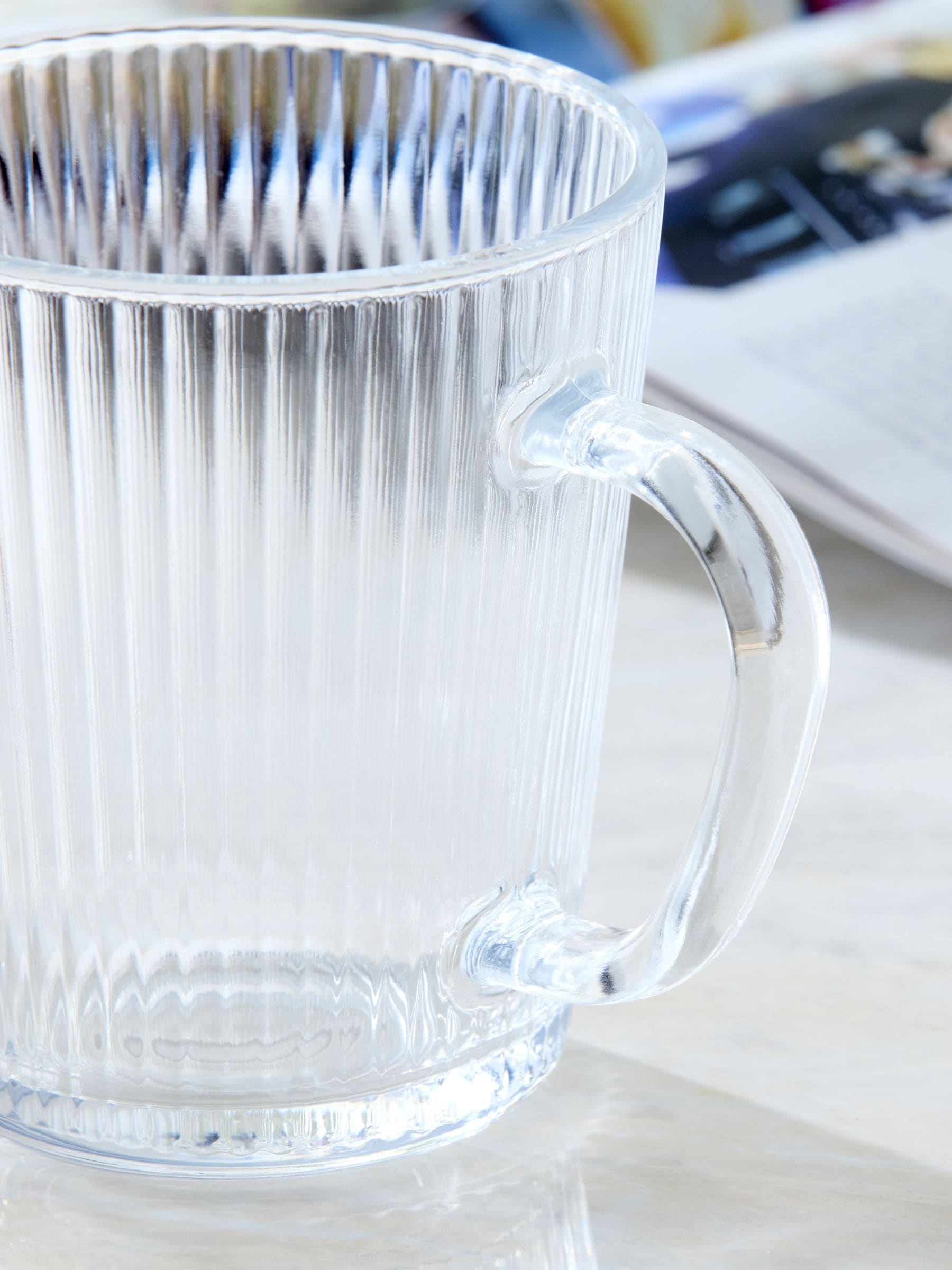 Clear glass mugs set of 2 with ribbed texture (British brand)