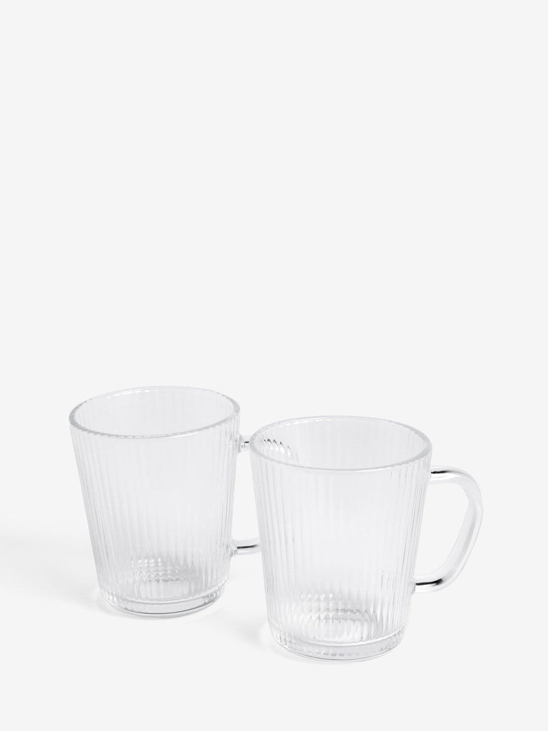 Clear glass mugs set of 2 with ribbed texture (British brand)