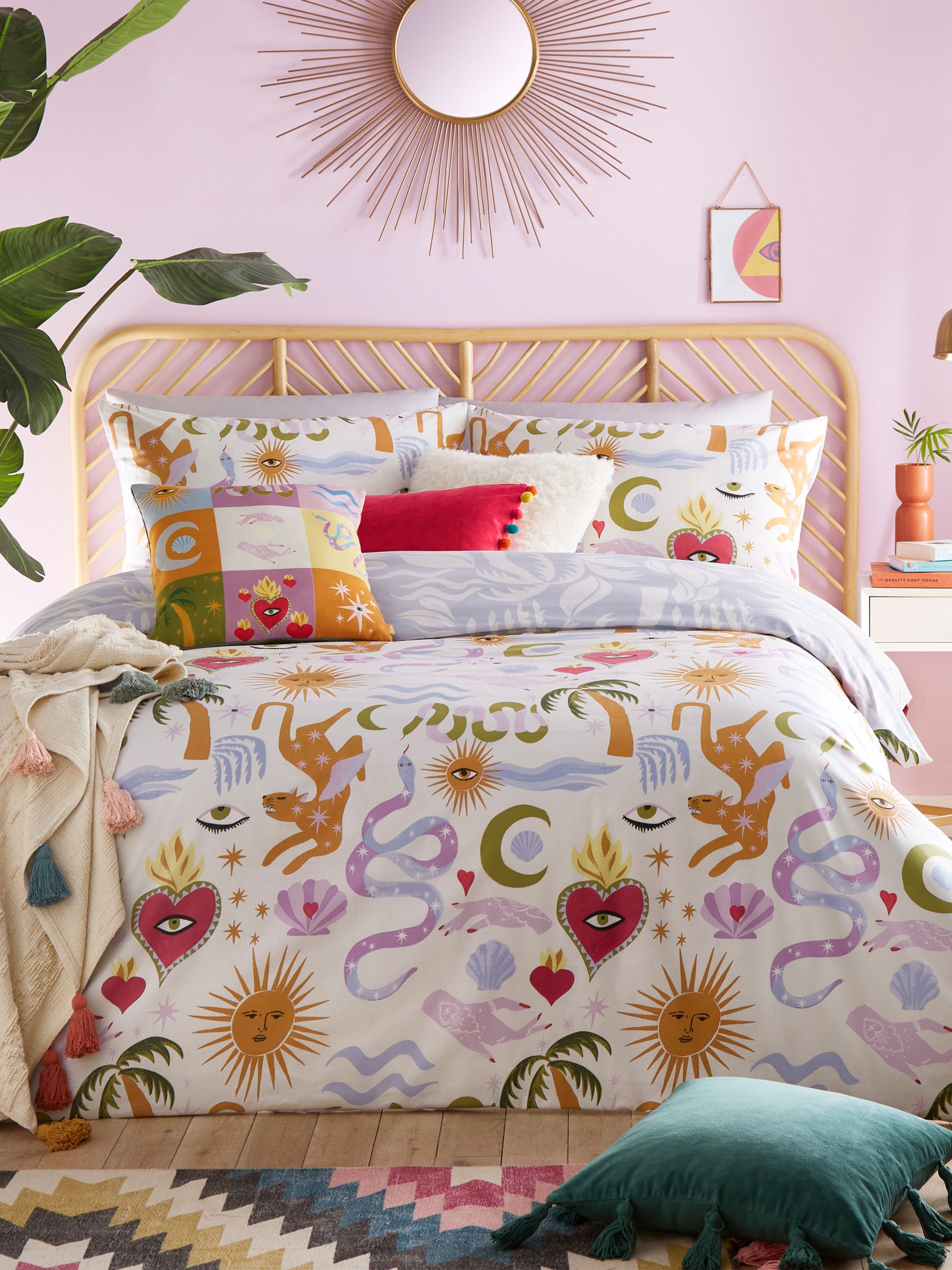 Multicolour Alchemy Reversible Duvet Cover and Pillowcase Set, imported from the UK