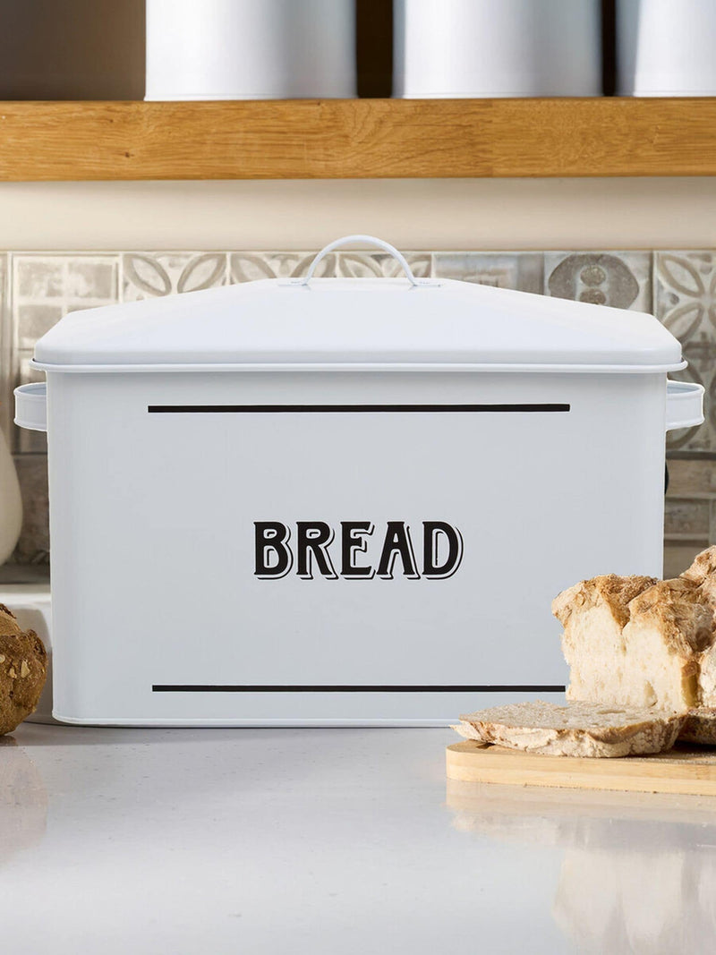 Premier Black Grocer Metal Bread Bin 34cm wide, imported from the UK