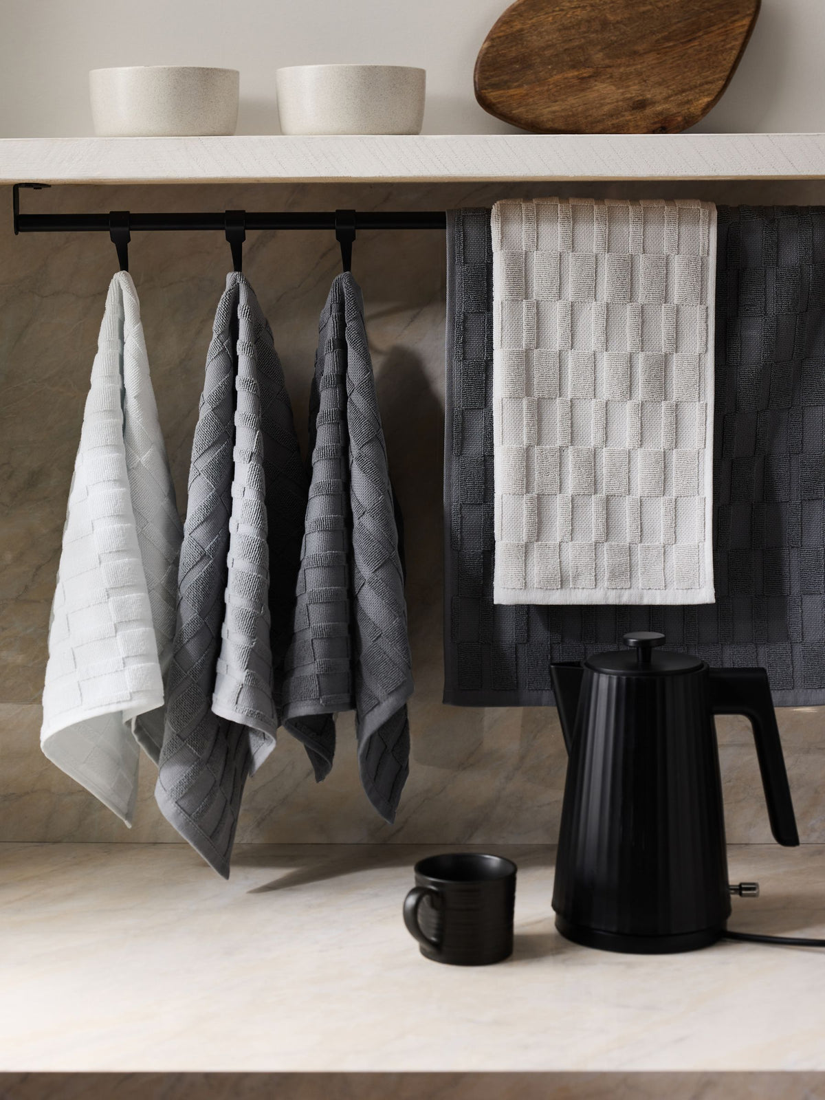 Grey terry tea towel set of five, UK version