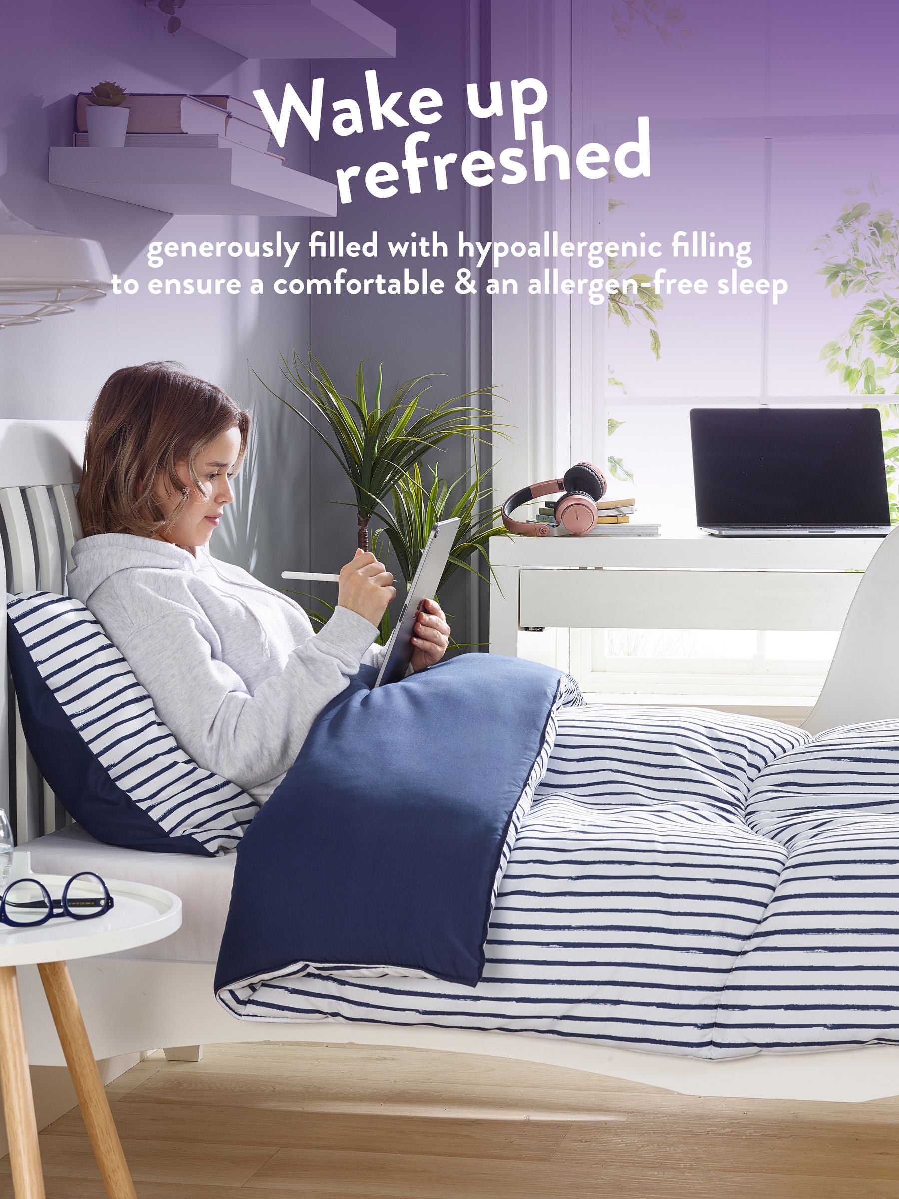 Slumberdown Coverless Comfort Navy Printed Stripe Duvet (British brand)