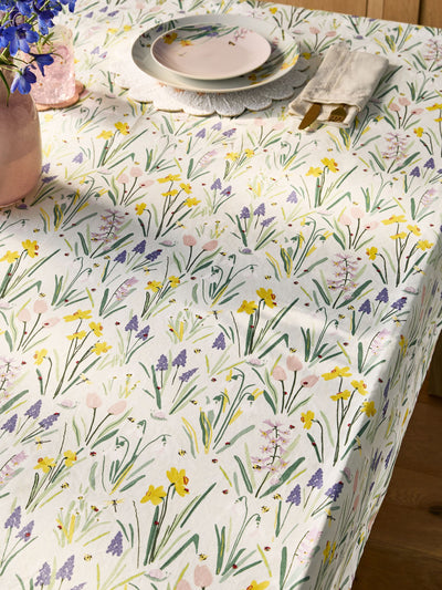 Sage Green Lila Floral Print Wipe Clean Tablecloth
