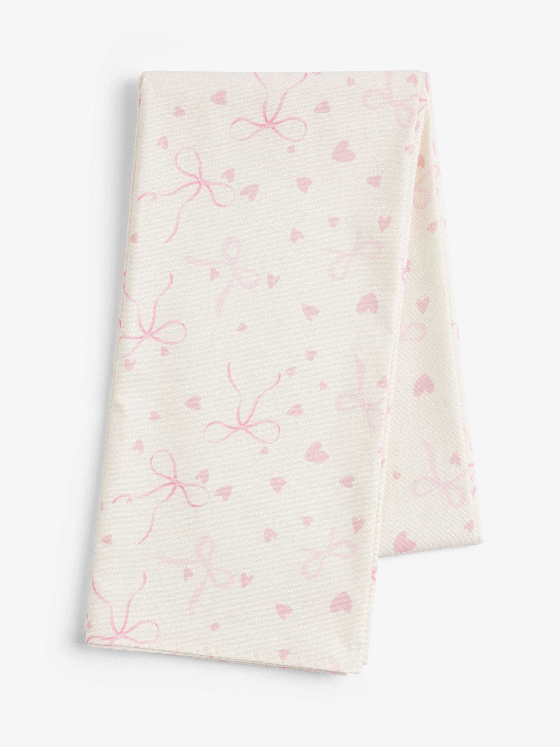 Pink hearts and bows wipe clean tablecloth, imported from the UK