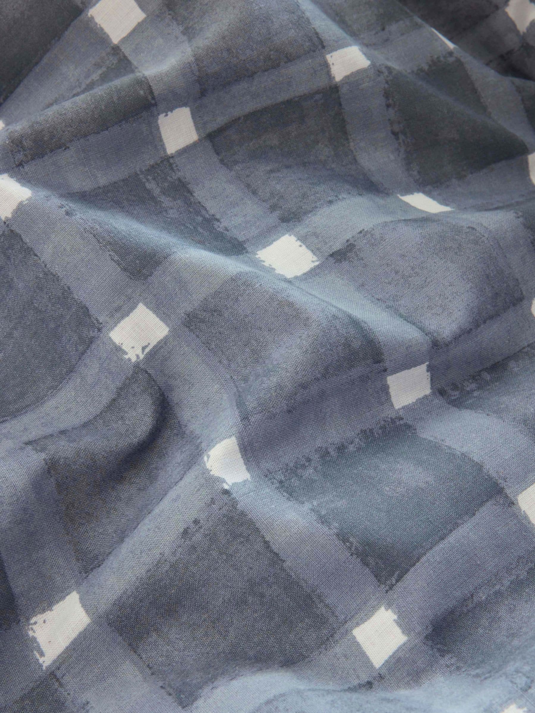 Navy blue check reversible duvet cover and pillowcase set, imported from the UK