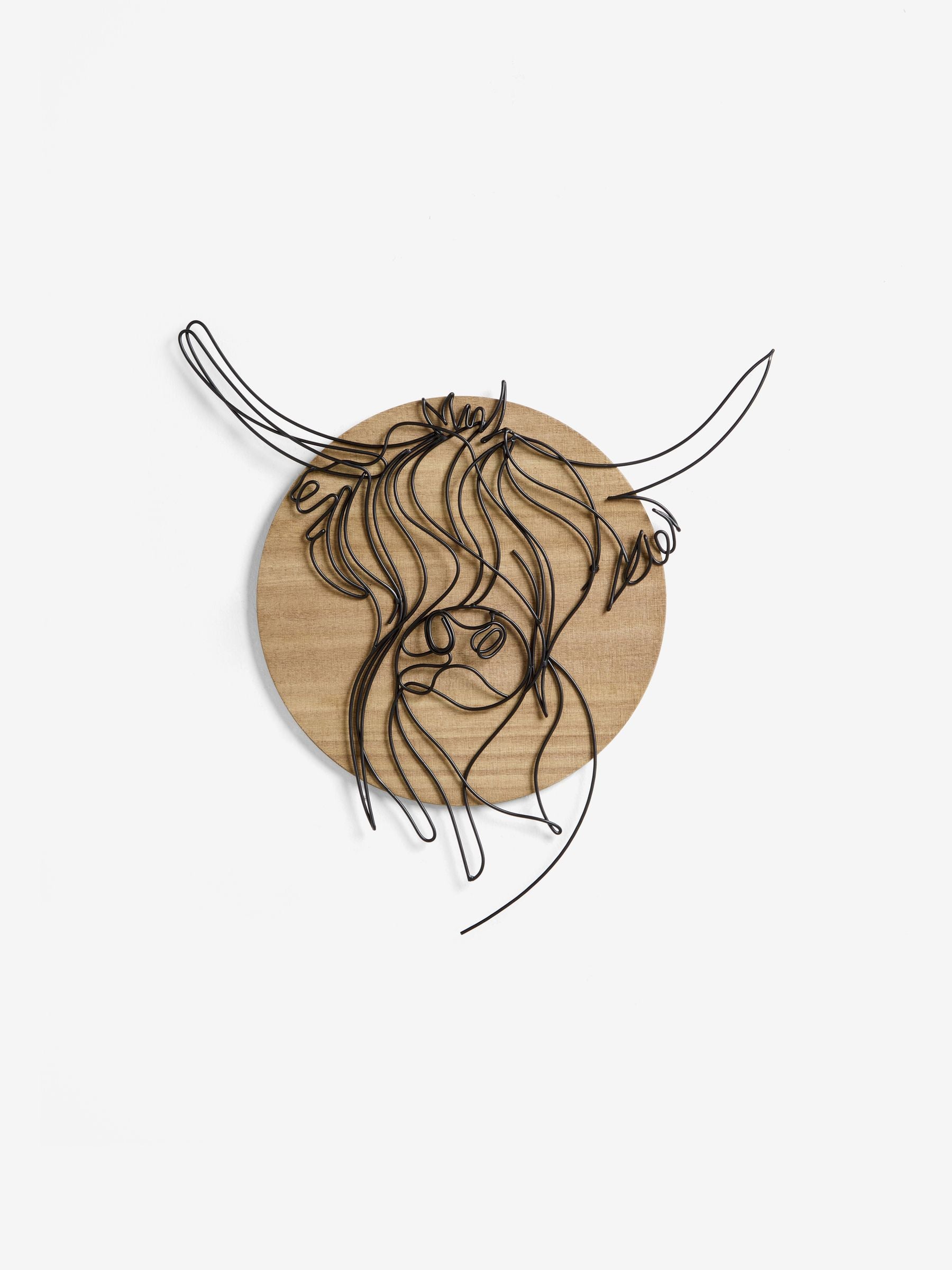 Bronx Hamish The Highland Cow black wire wall art - British product