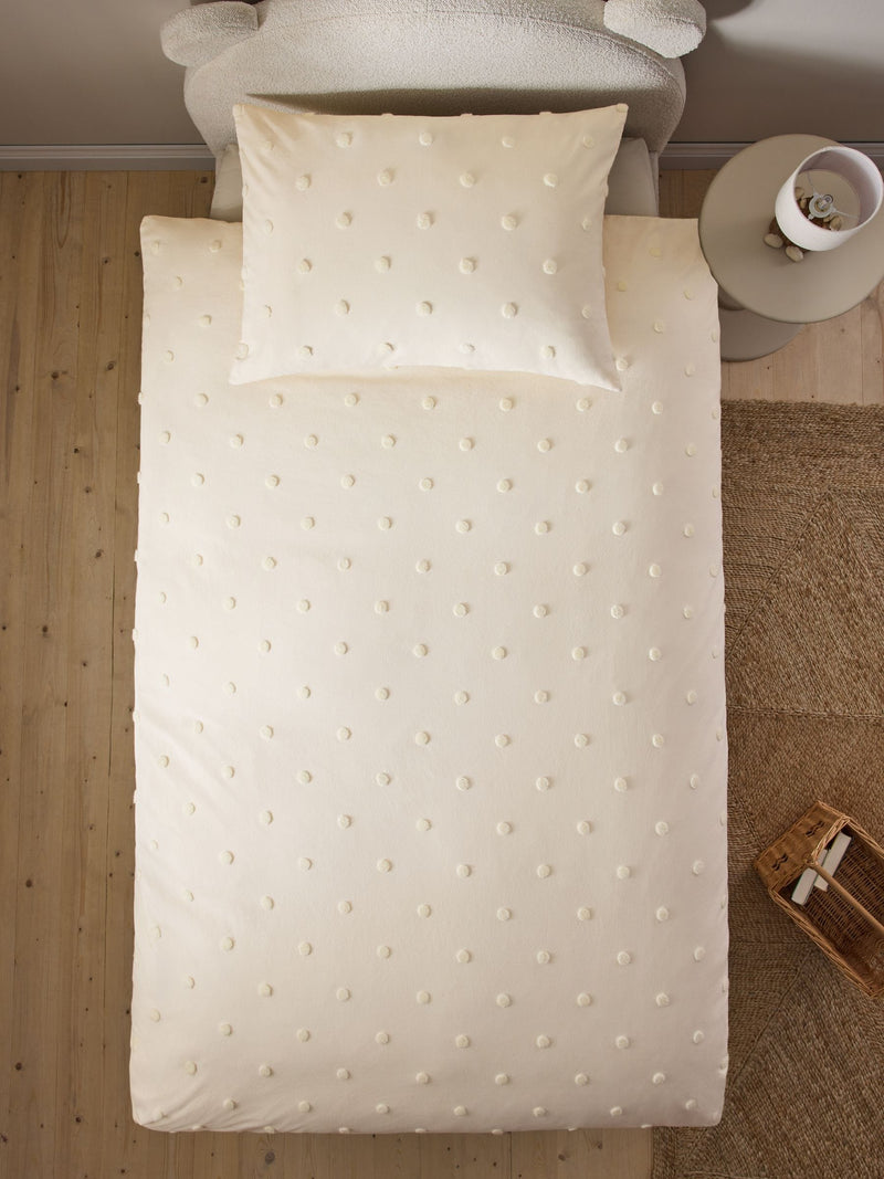 Natural tufted spot duvet cover and pillowcase set, imported from the UK