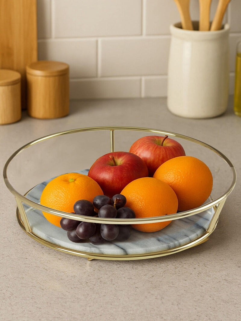 Interiors by Premier white marble and brass finish fruit basket 27cm wide, UK version