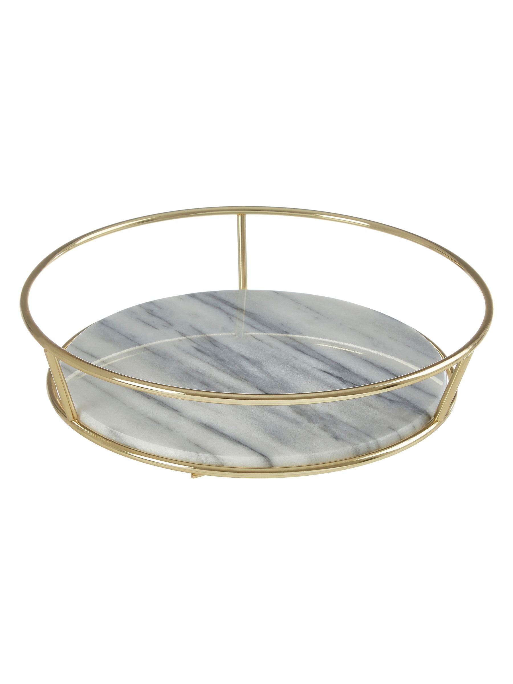 Interiors by Premier white marble and brass finish fruit basket 27cm wide, UK version