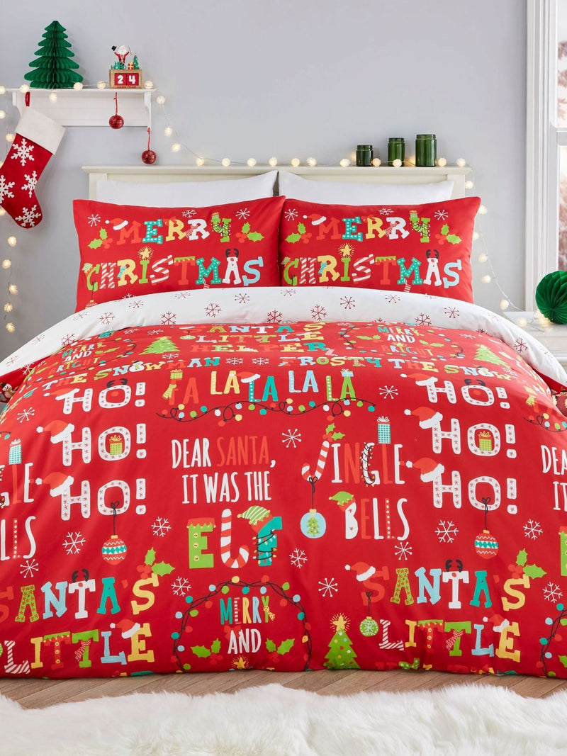 Fusion Red Santa's Little Helper Christmas Duvet Cover and Pillowcase Set