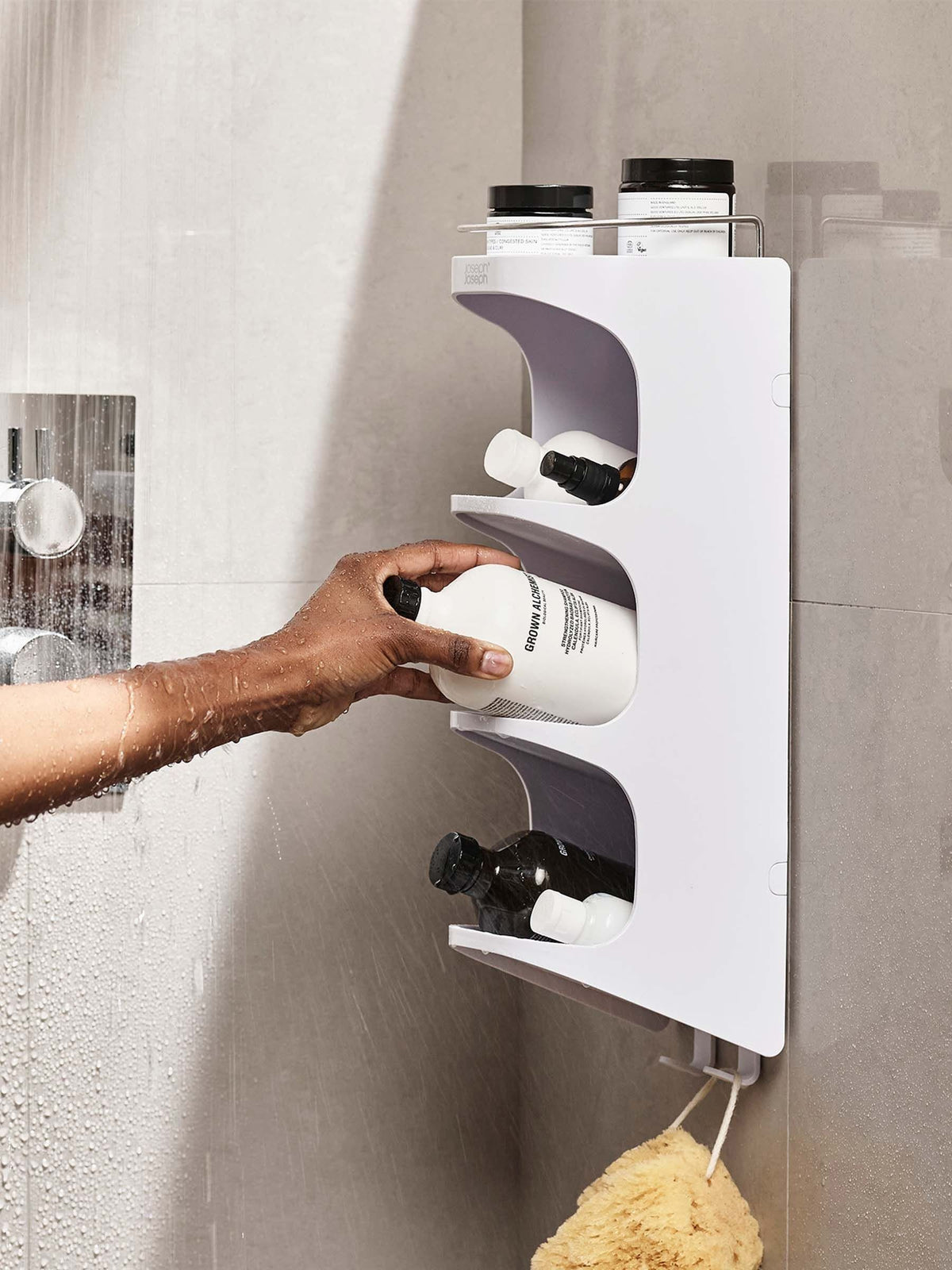 Joseph Joseph White Slimline Shower Shelf, imported from the UK