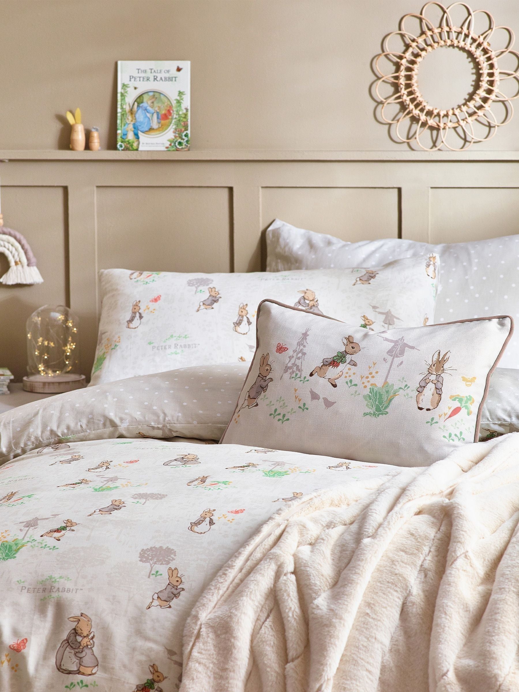 Peter Rabbit natural classic watercolour duvet cover and pillowcase set, imported from the UK
