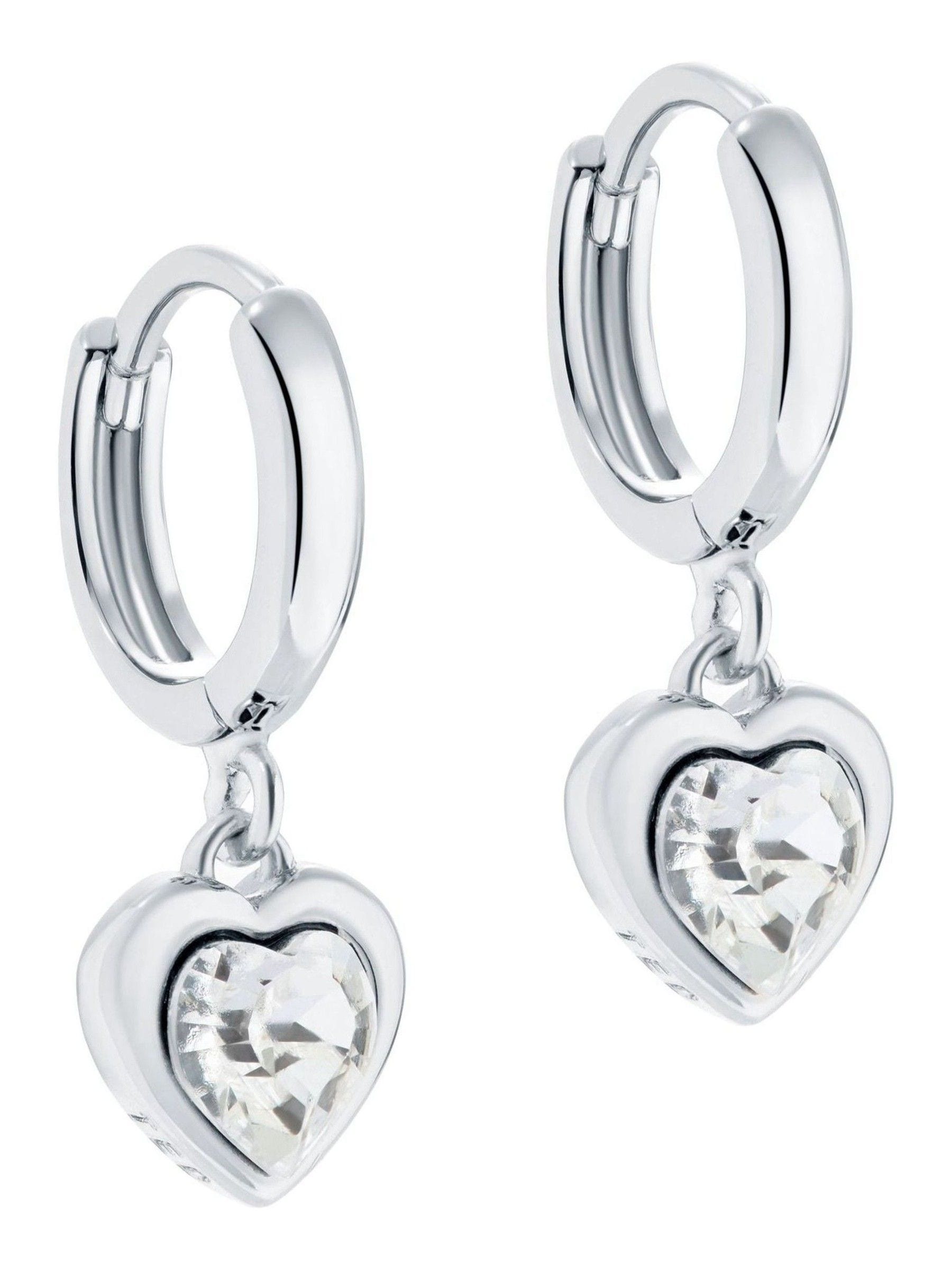 Ted Baker silver tone clear crystal heart huggie earrings (British brand)