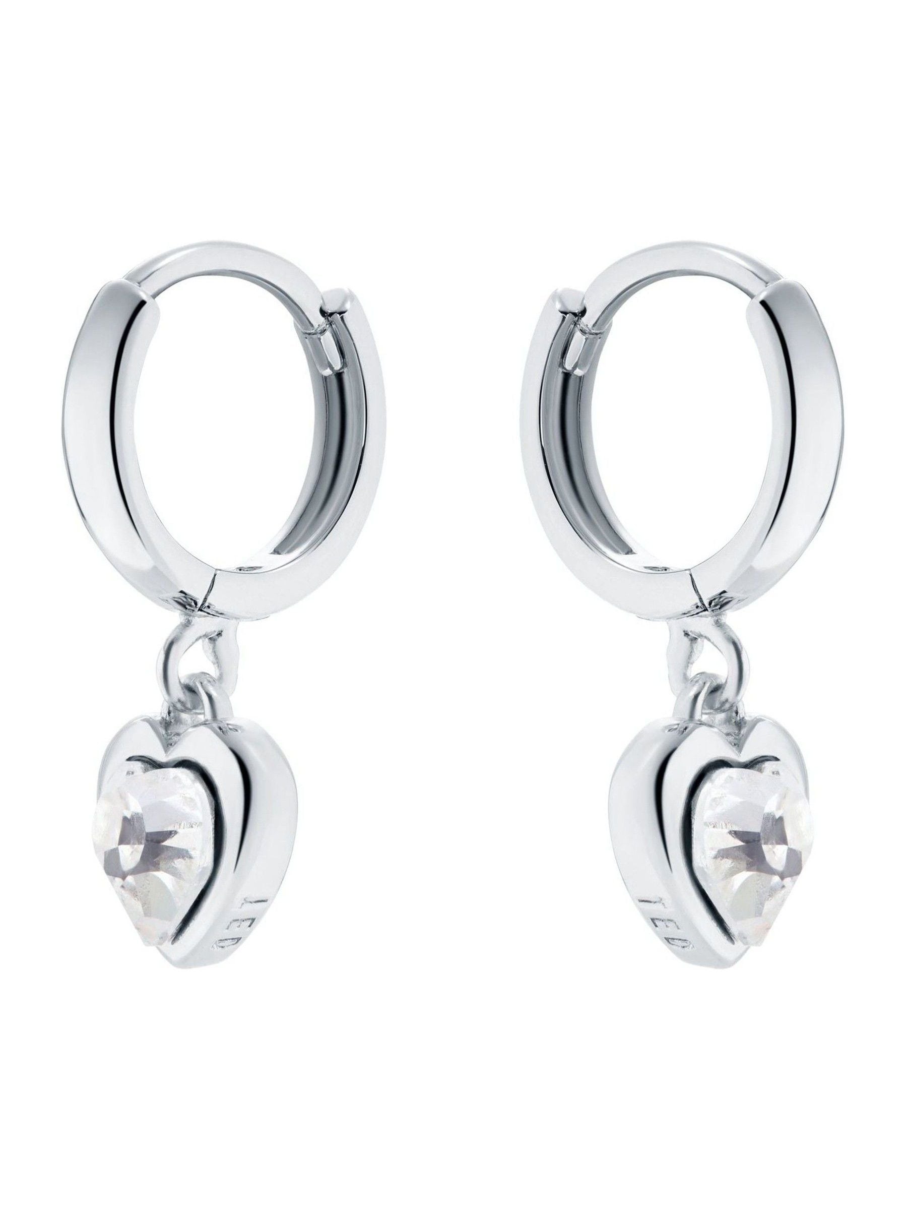 Ted Baker silver tone clear crystal heart huggie earrings (British brand)