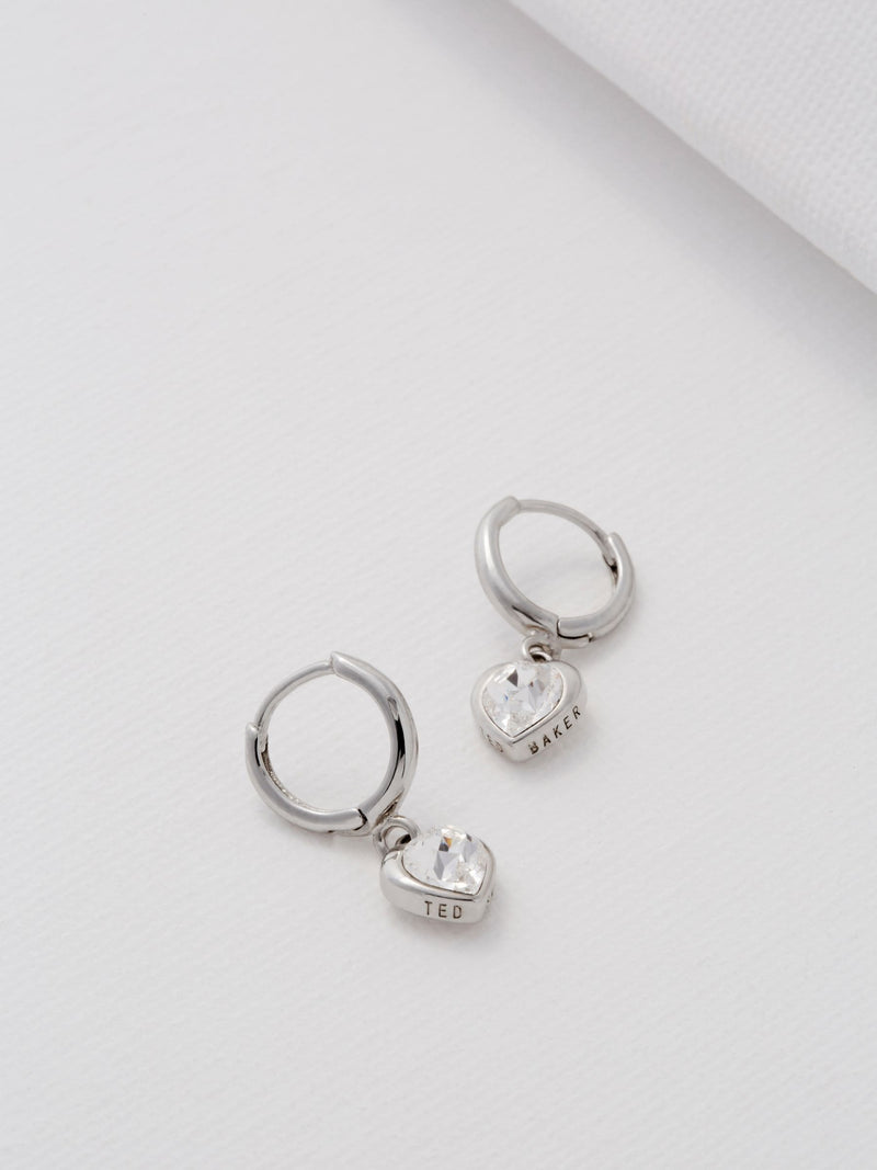 Ted Baker silver tone clear crystal heart huggie earrings (British brand)