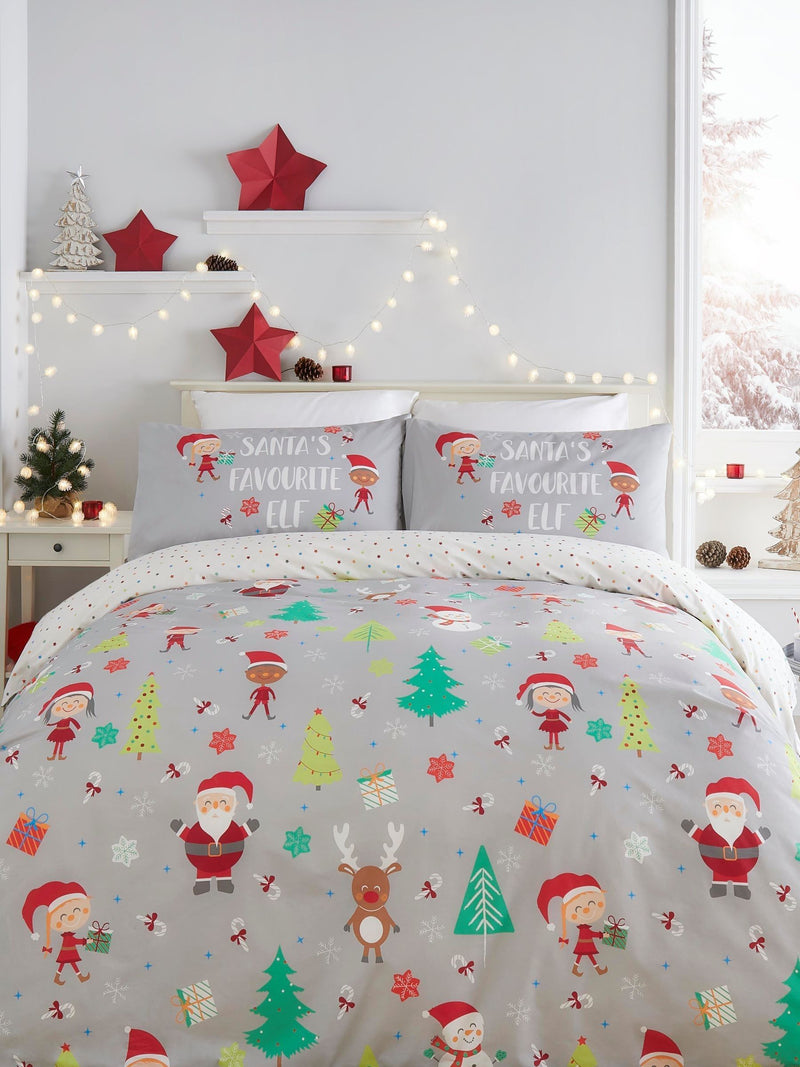 Fusion Grey Elf and Santa Christmas duvet cover set - British product