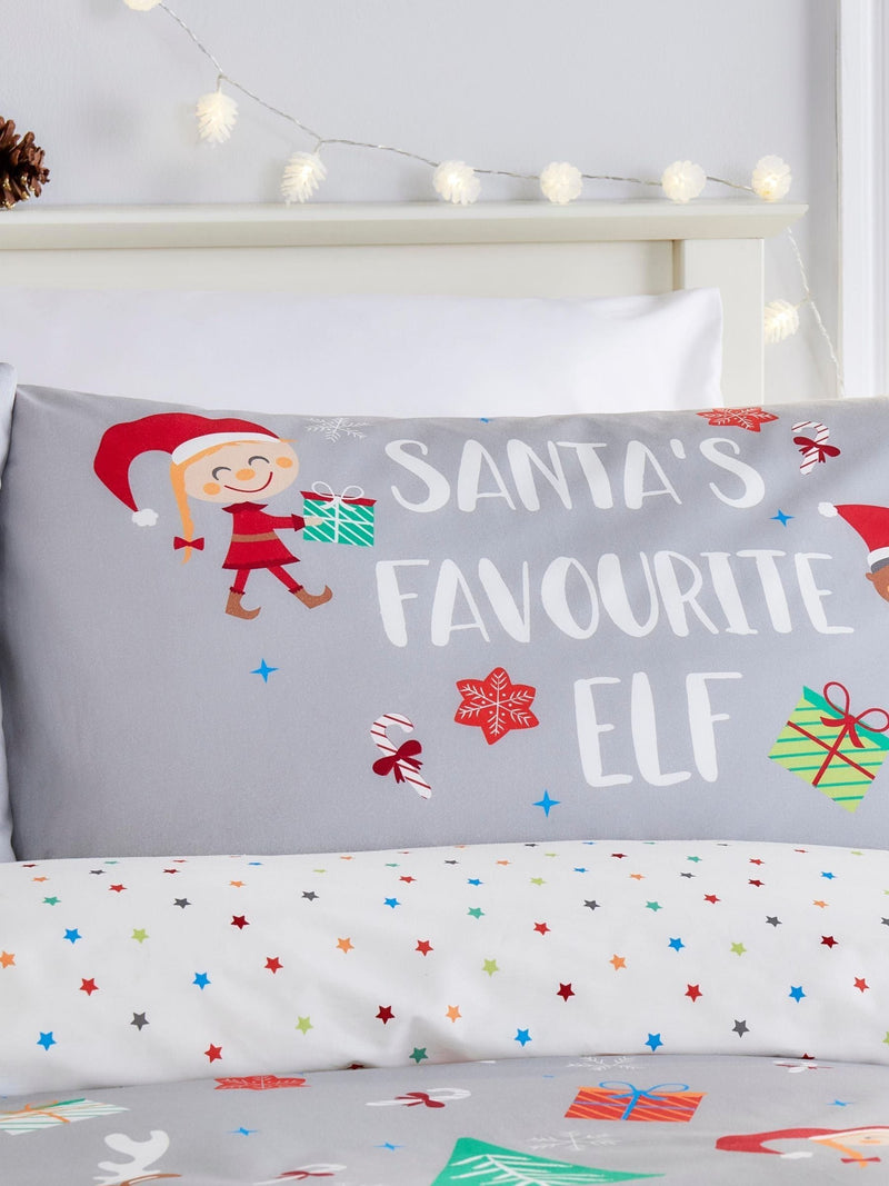 Fusion Grey Elf and Santa Christmas duvet cover set - British product