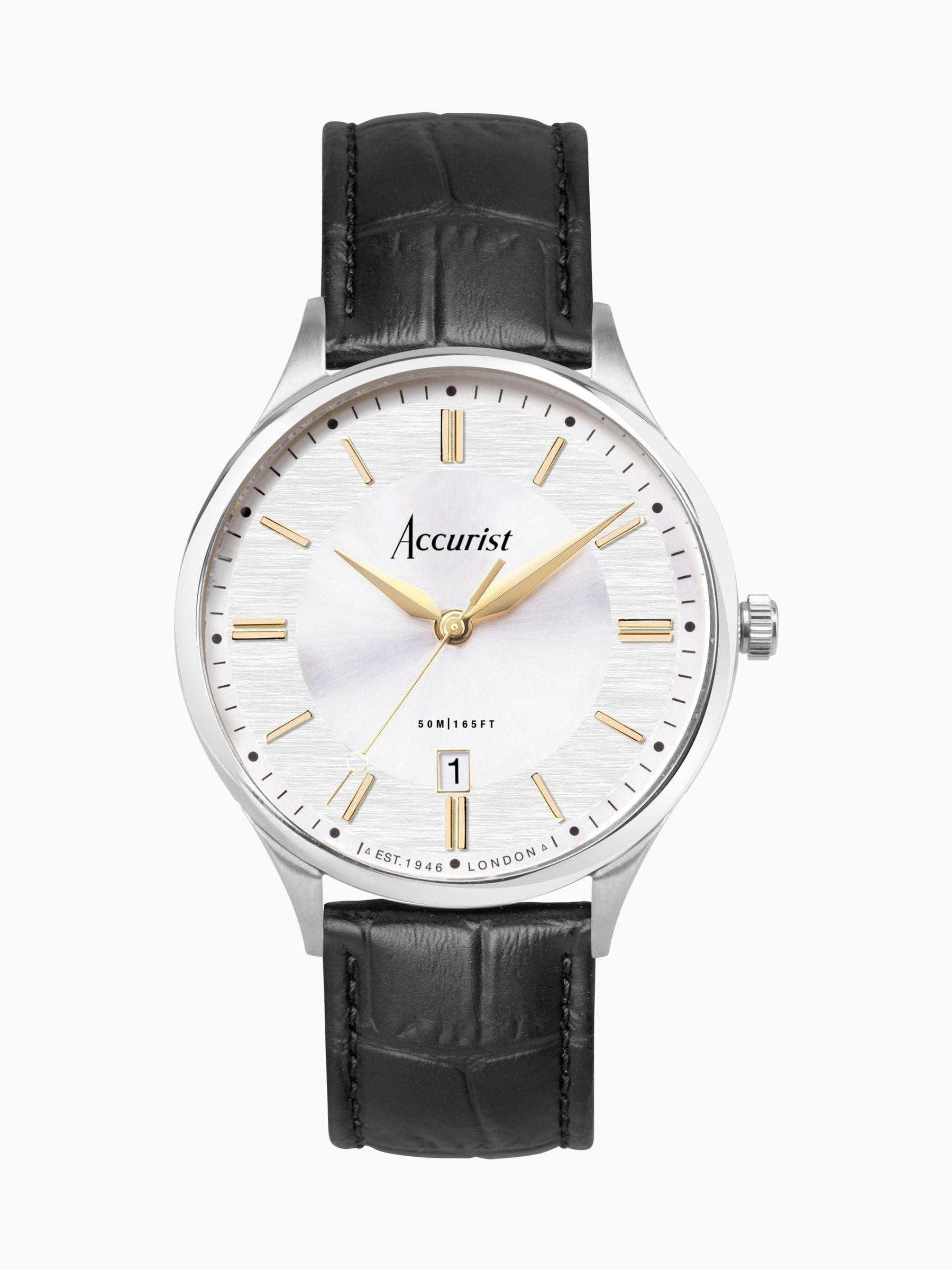 Accurist Black Classic Leather Strap Analogue Watch - British product