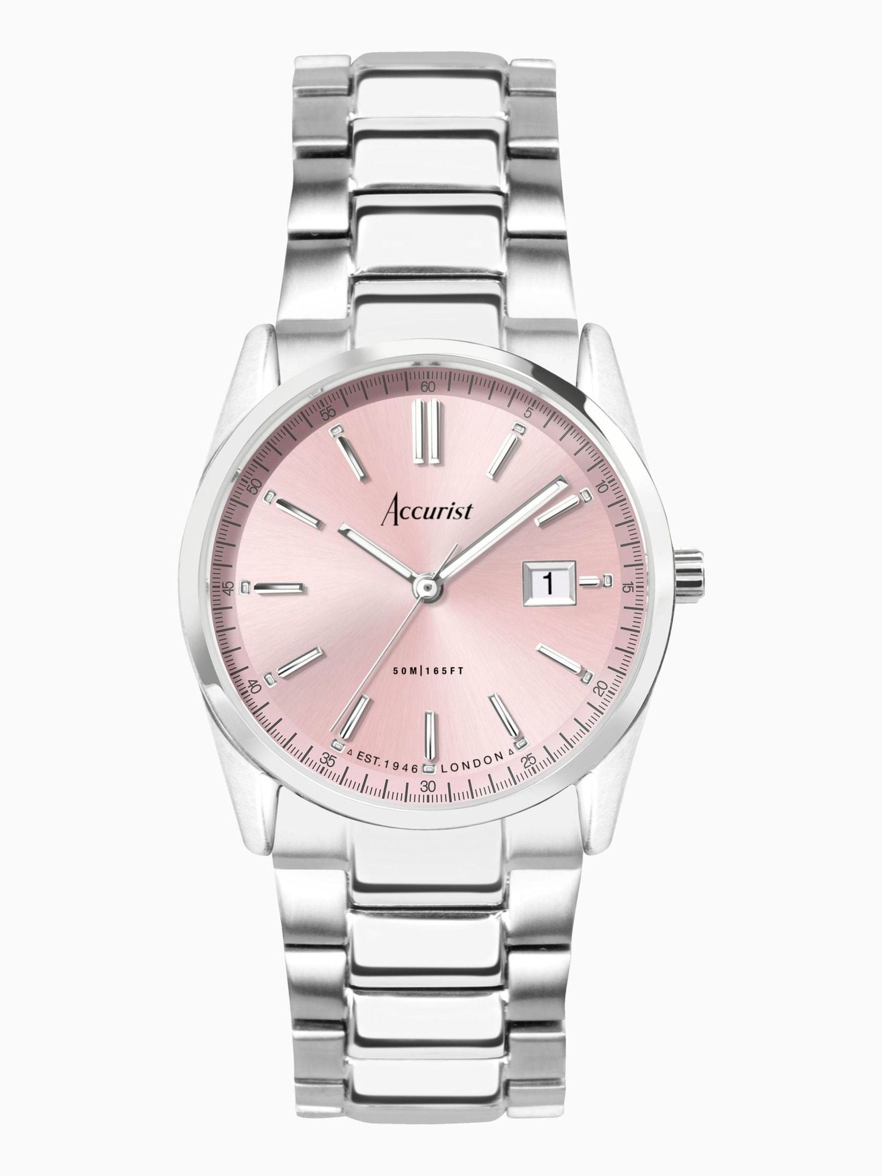 Accurist Silver Stainless Steel Watch Peony Pink Dial - British product