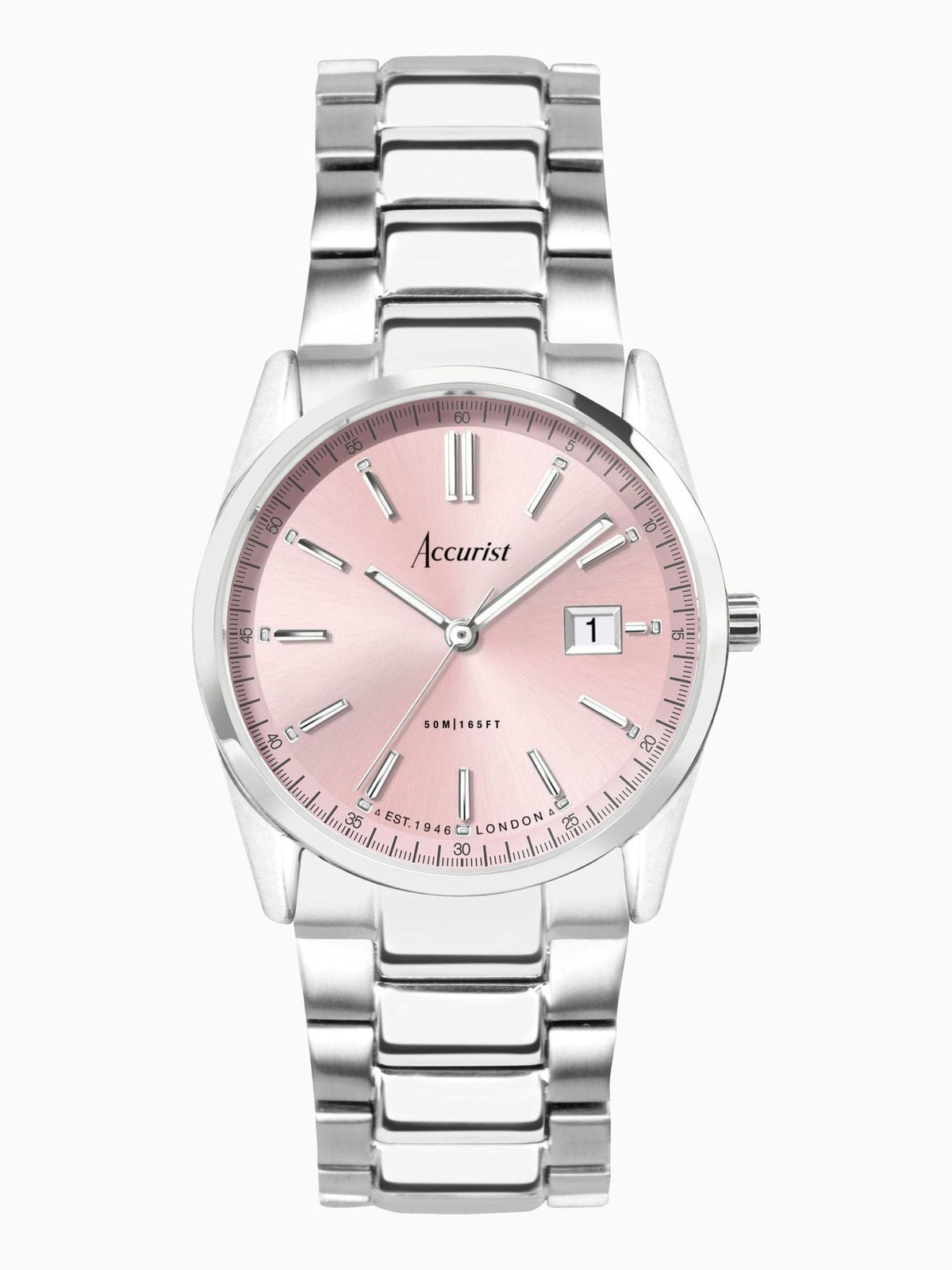 Accurist Silver Stainless Steel Watch Peony Pink Dial - British product