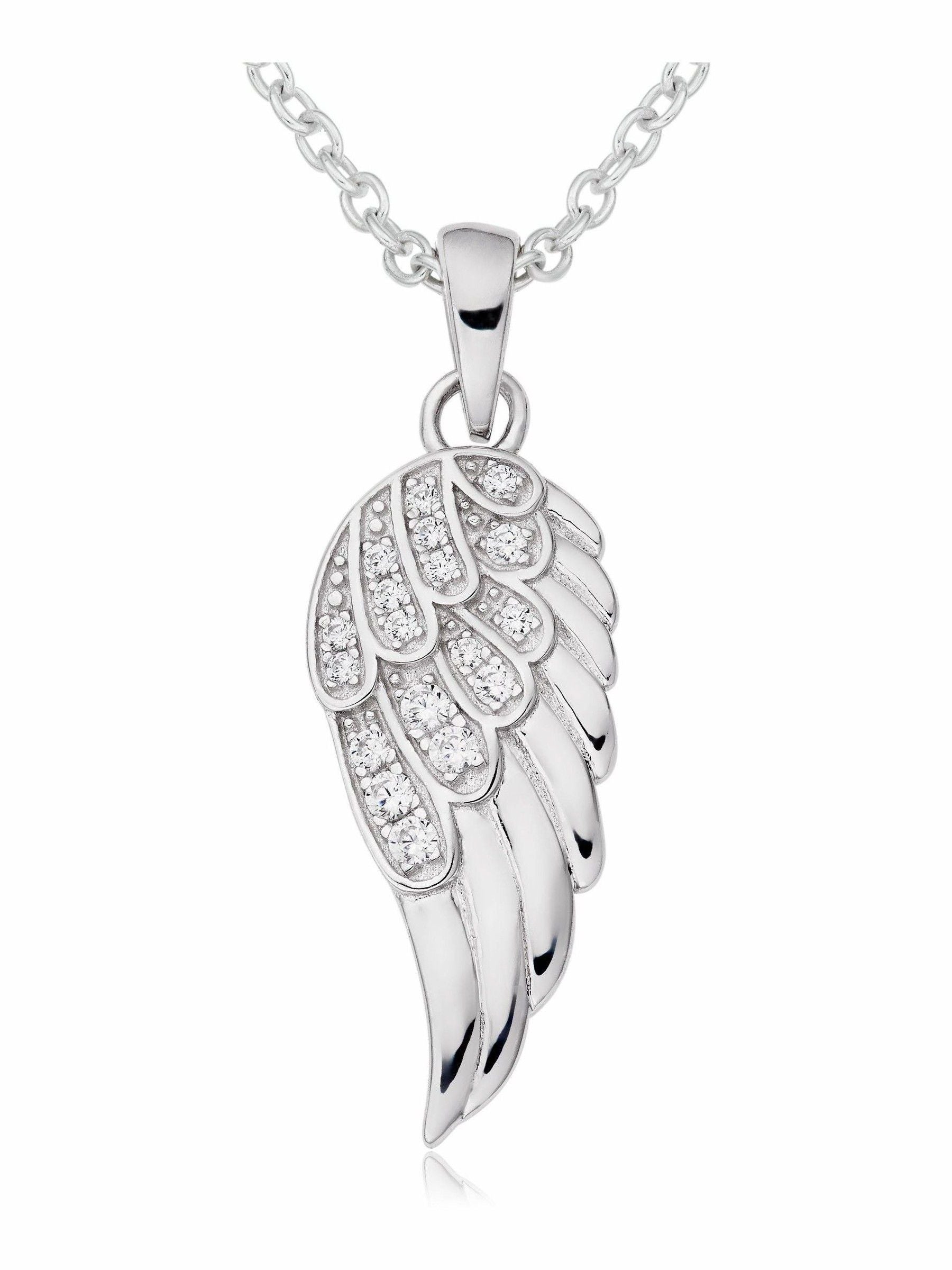Beaverbrooks Sterling Silver Cubic Zirconia Angel Wing Pendant Necklace