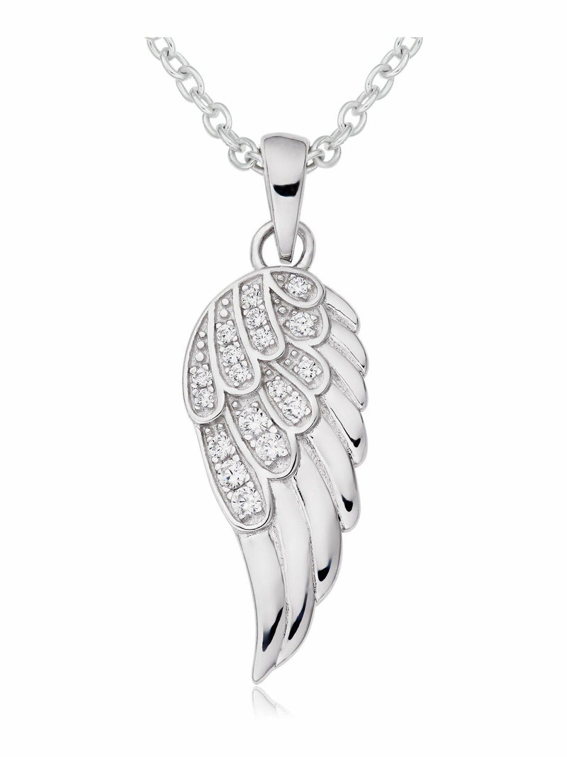 Beaverbrooks Sterling Silver Cubic Zirconia Angel Wing Pendant Necklace