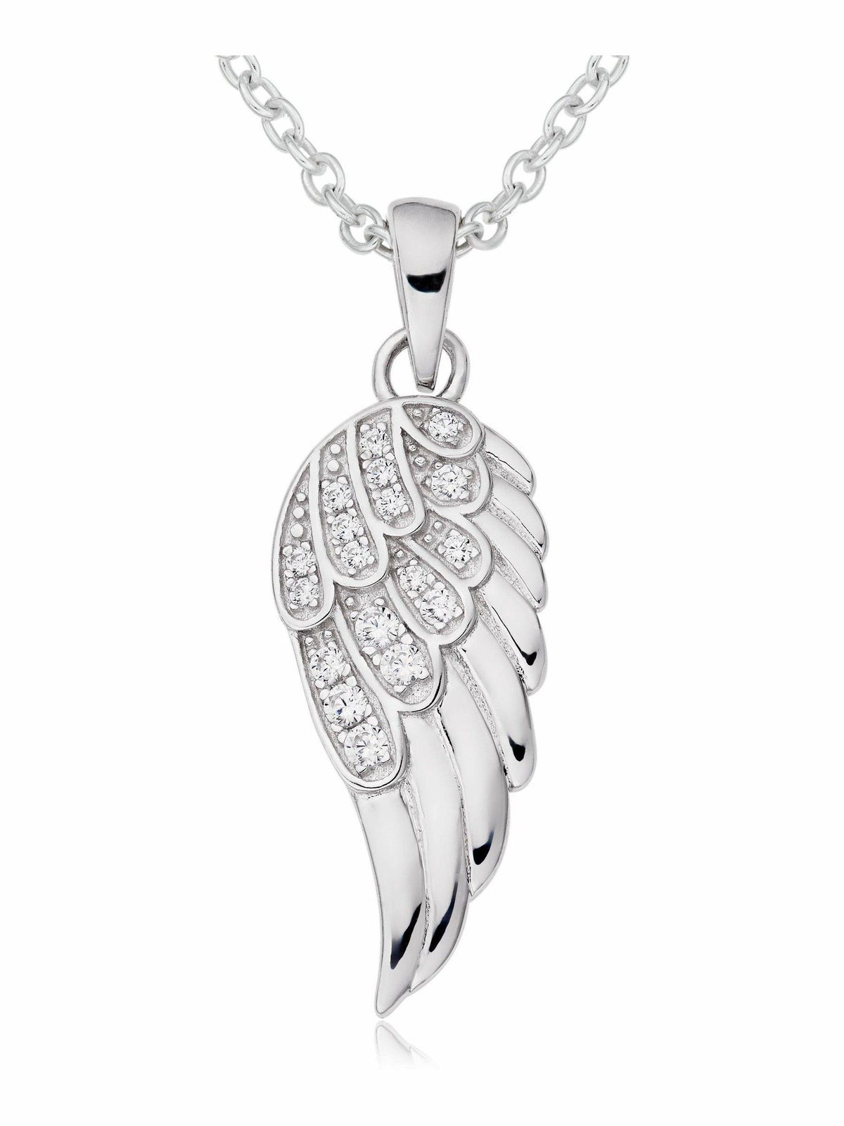 Beaverbrooks Sterling Silver Cubic Zirconia Angel Wing Pendant Necklace