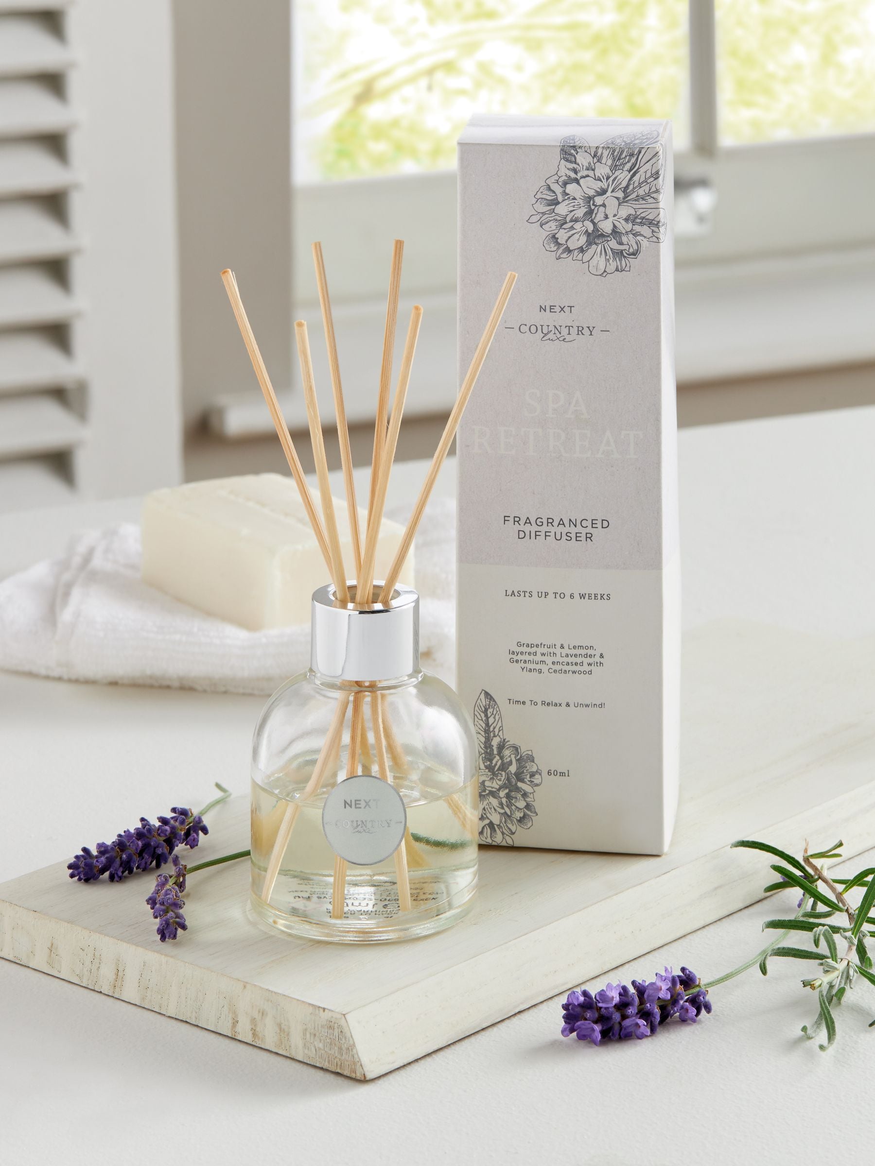 Country Luxe lavender and geranium reed diffuser 60ml - British product
