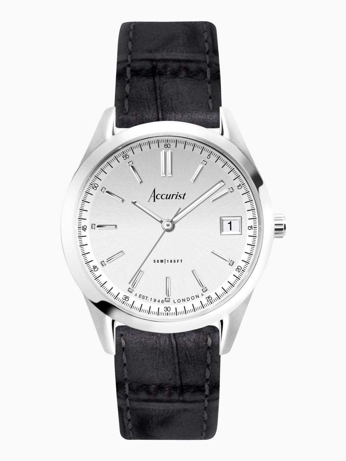 Accurist Analogue Watch Black Leather Strap - British product