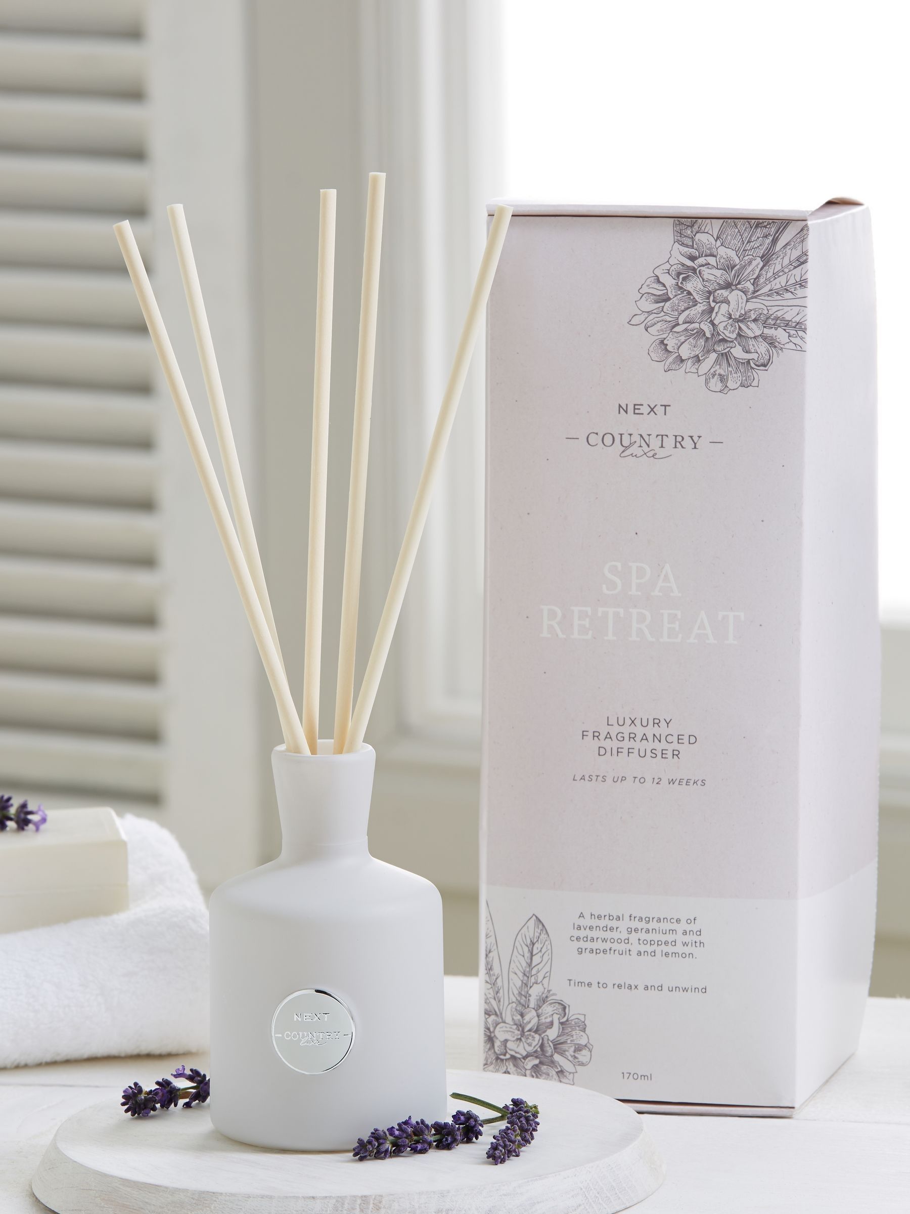 Country Luxe Lavender and Geranium reed diffuser 170ml - British product