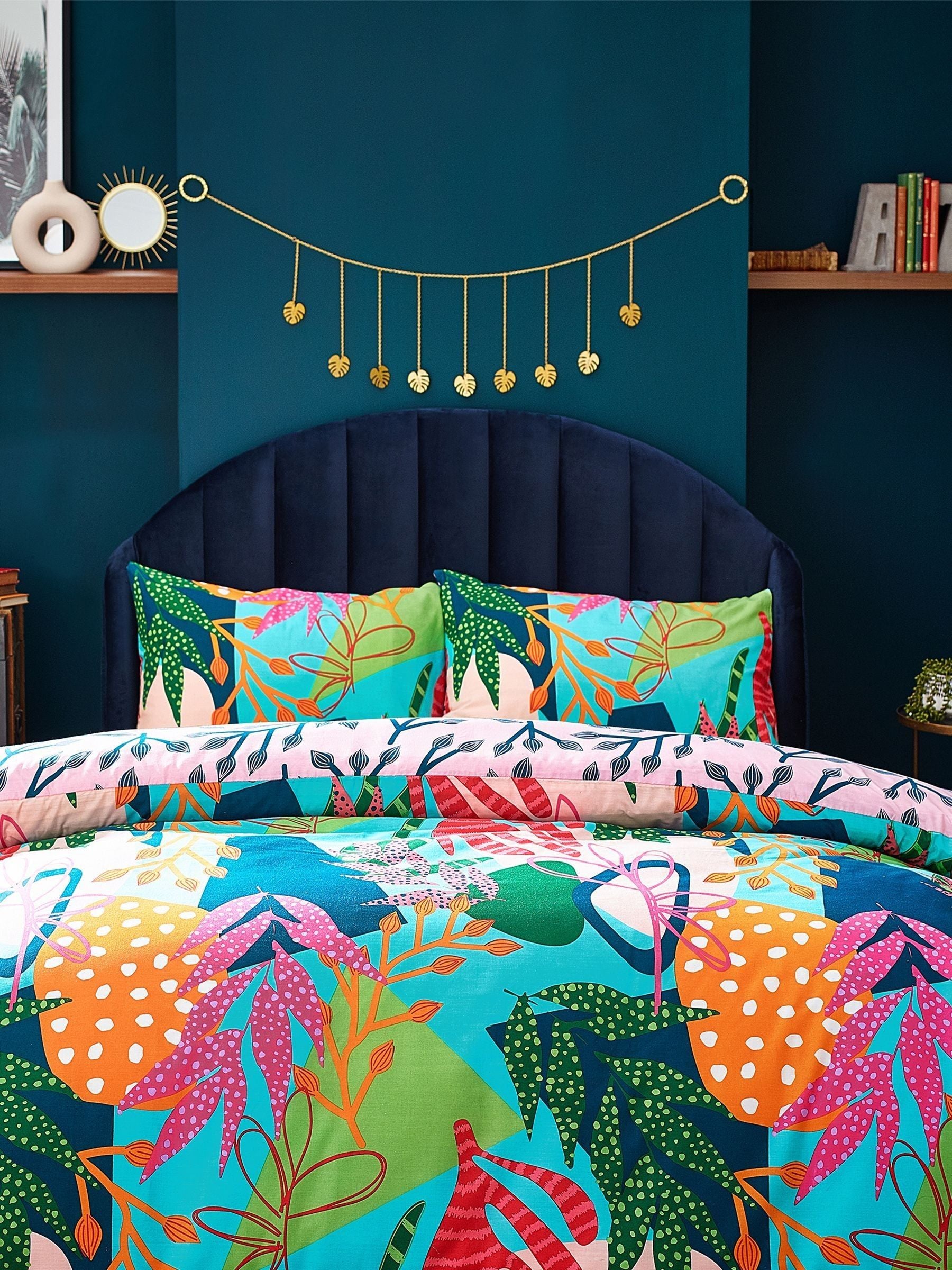 Furn Coralina reversible tropical duvet cover and pillowcase set - British product