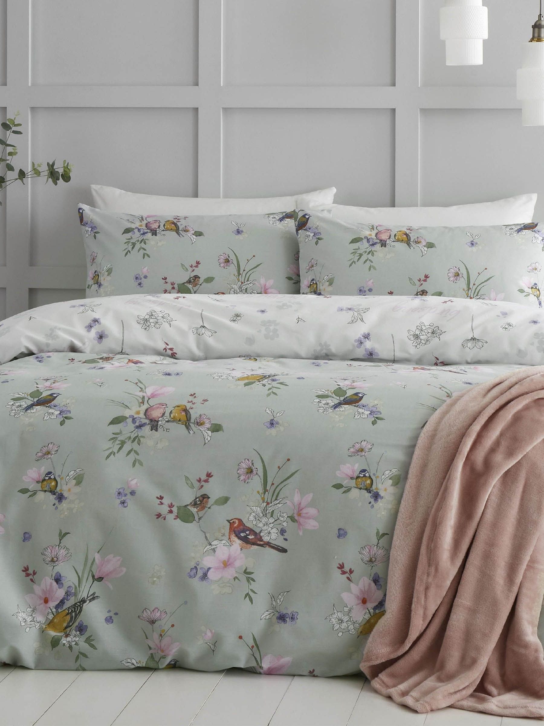 Catherine Lansfield green songbird reversible duvet cover set - British product