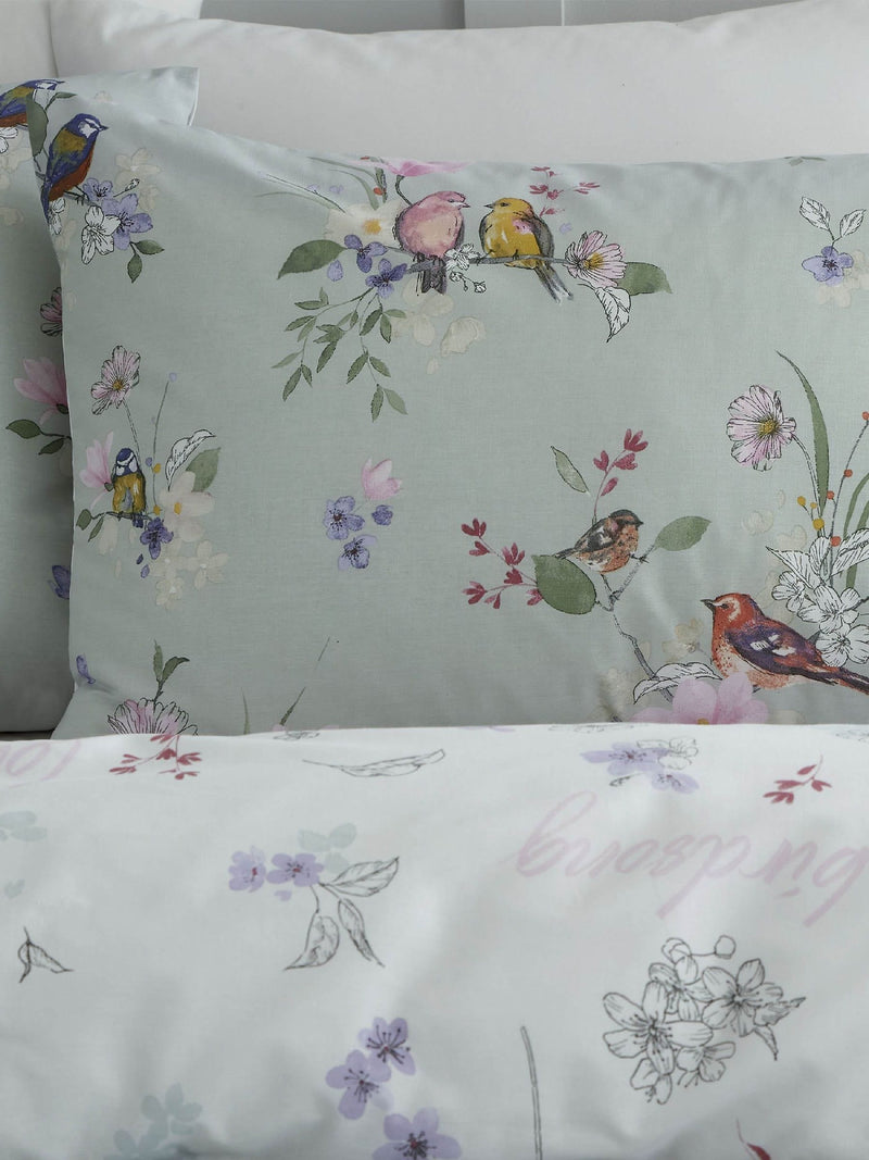 Catherine Lansfield green songbird reversible duvet cover set - British product