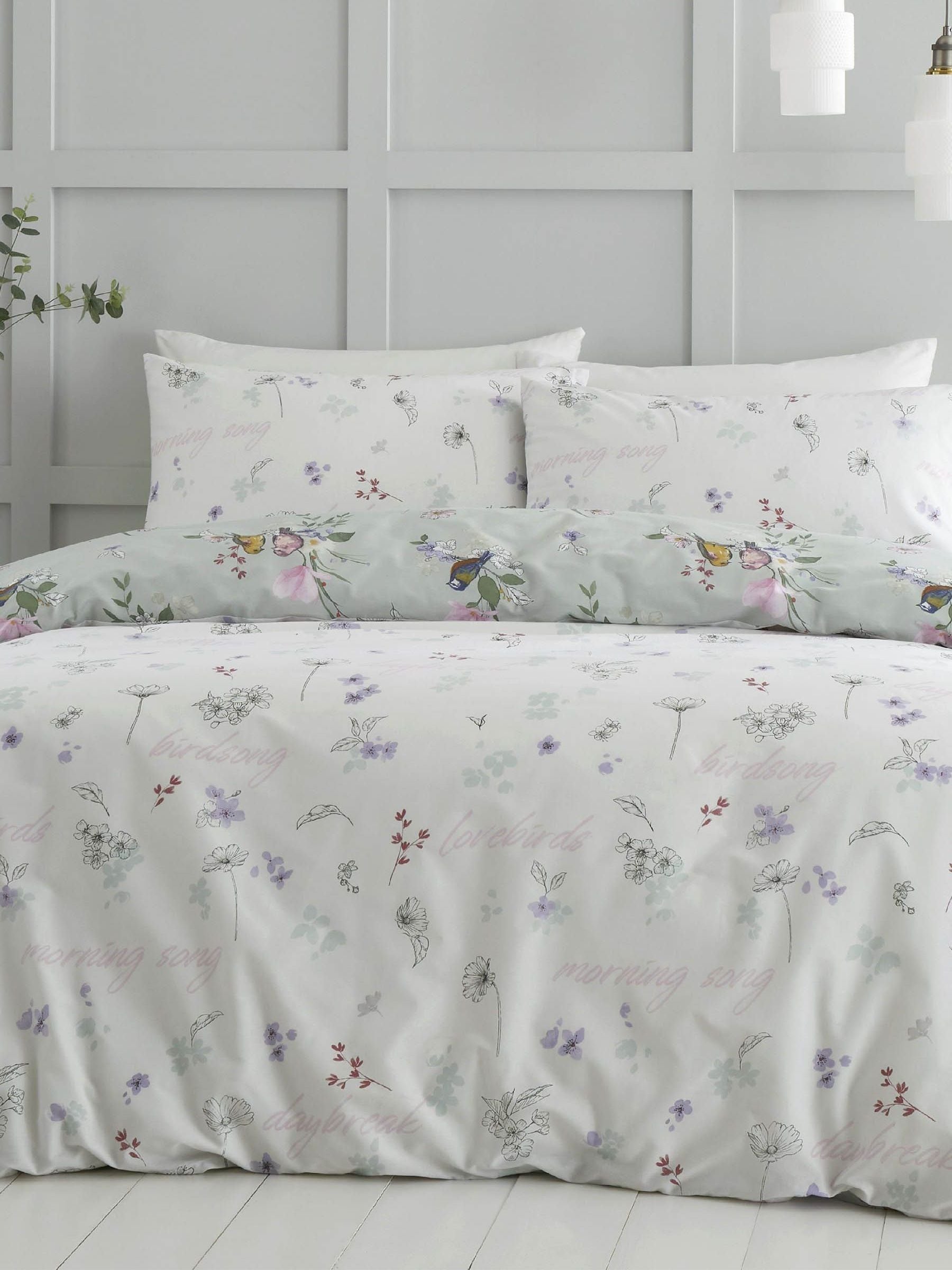 Catherine Lansfield green songbird reversible duvet cover set - British product