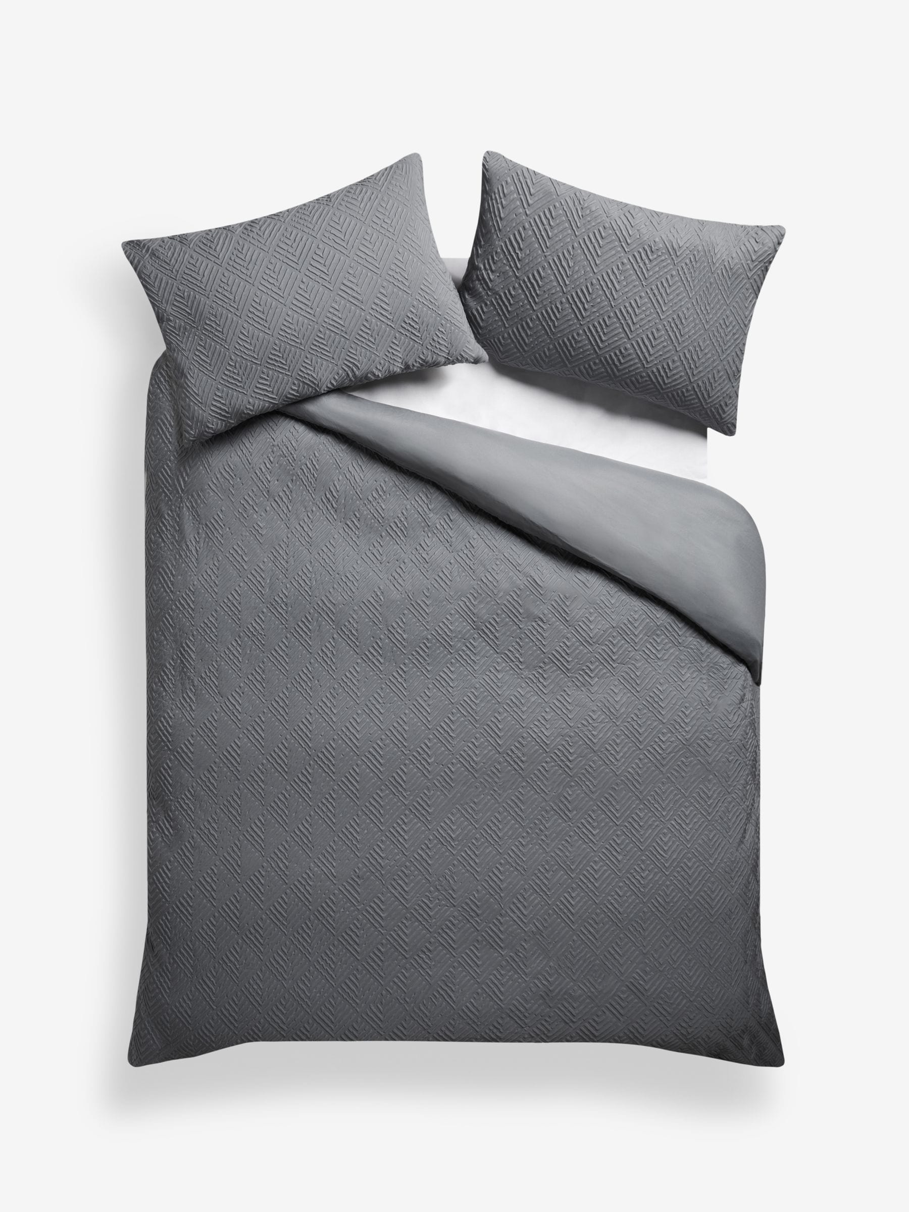 Charcoal grey embossed geometric duvet cover and pillowcase set - British product