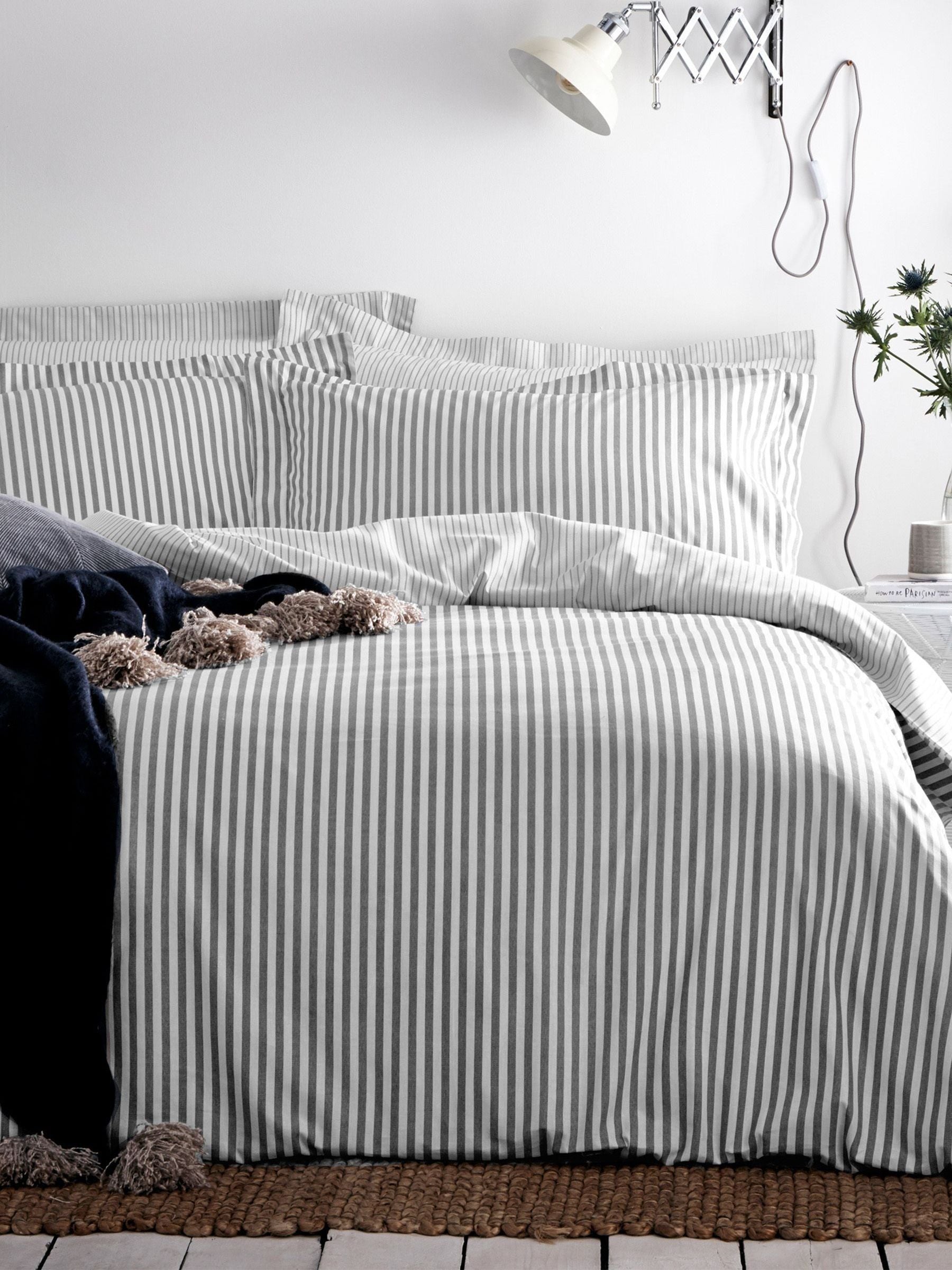 Hebden striped cotton duvet cover and pillowcase set (British brand)