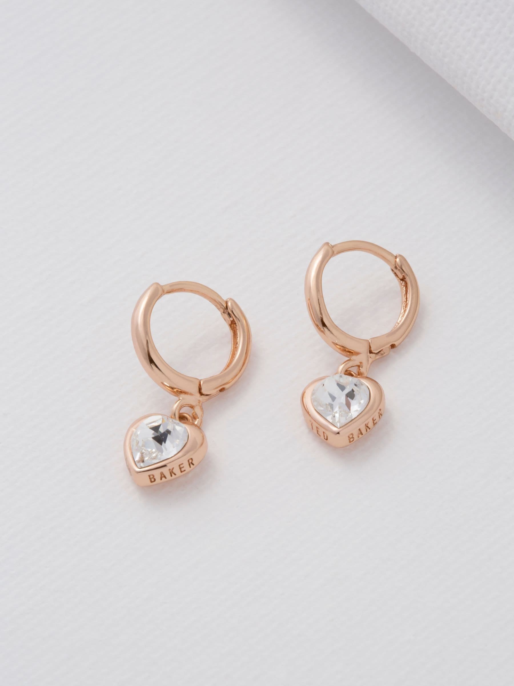 Ted Baker rose gold crystal heart huggie earrings 0.9cm (British brand)
