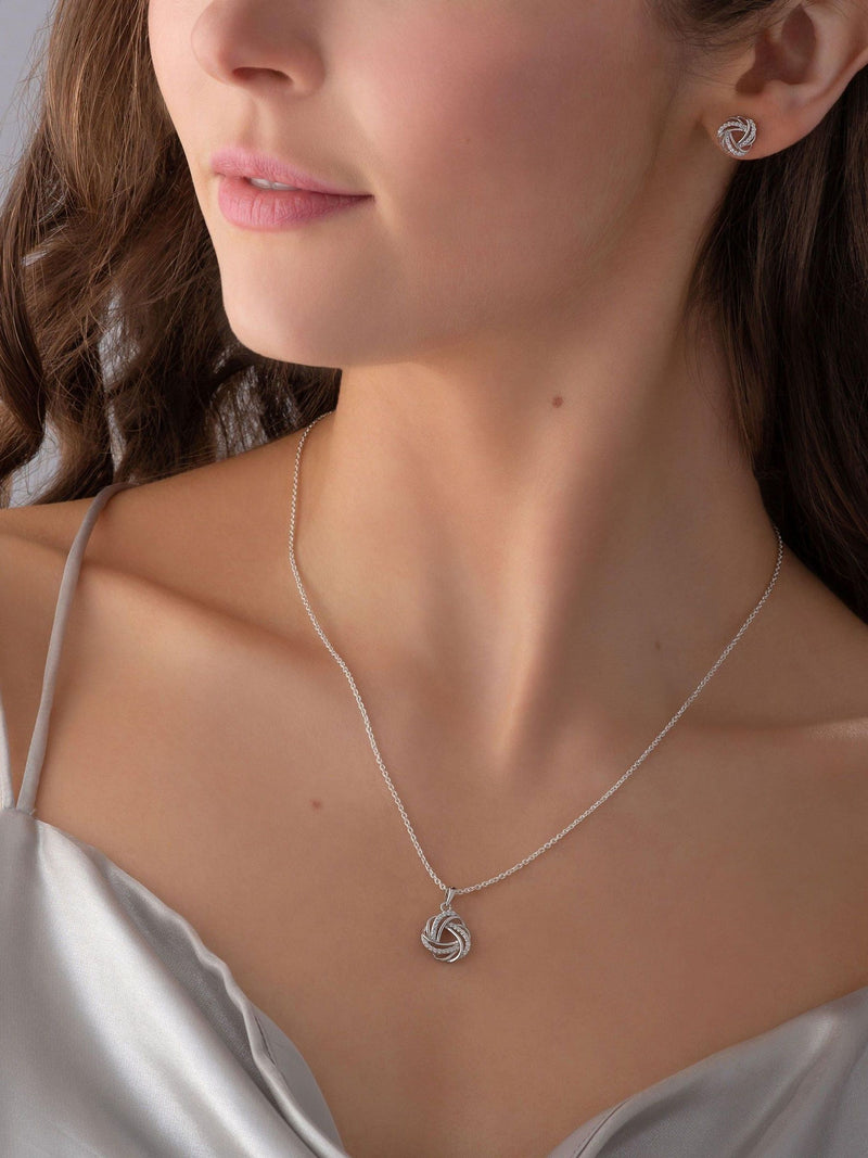 Beaverbrooks silver cubic zirconia knot pendant with chain - British product
